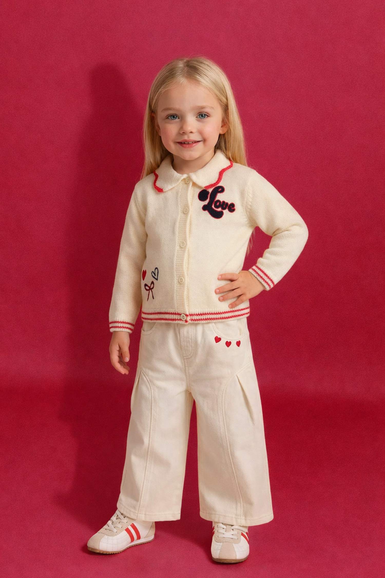 Қыз сәбилерге арналған Wide Leg кестелі балағы резеңкелі габардин шалбар