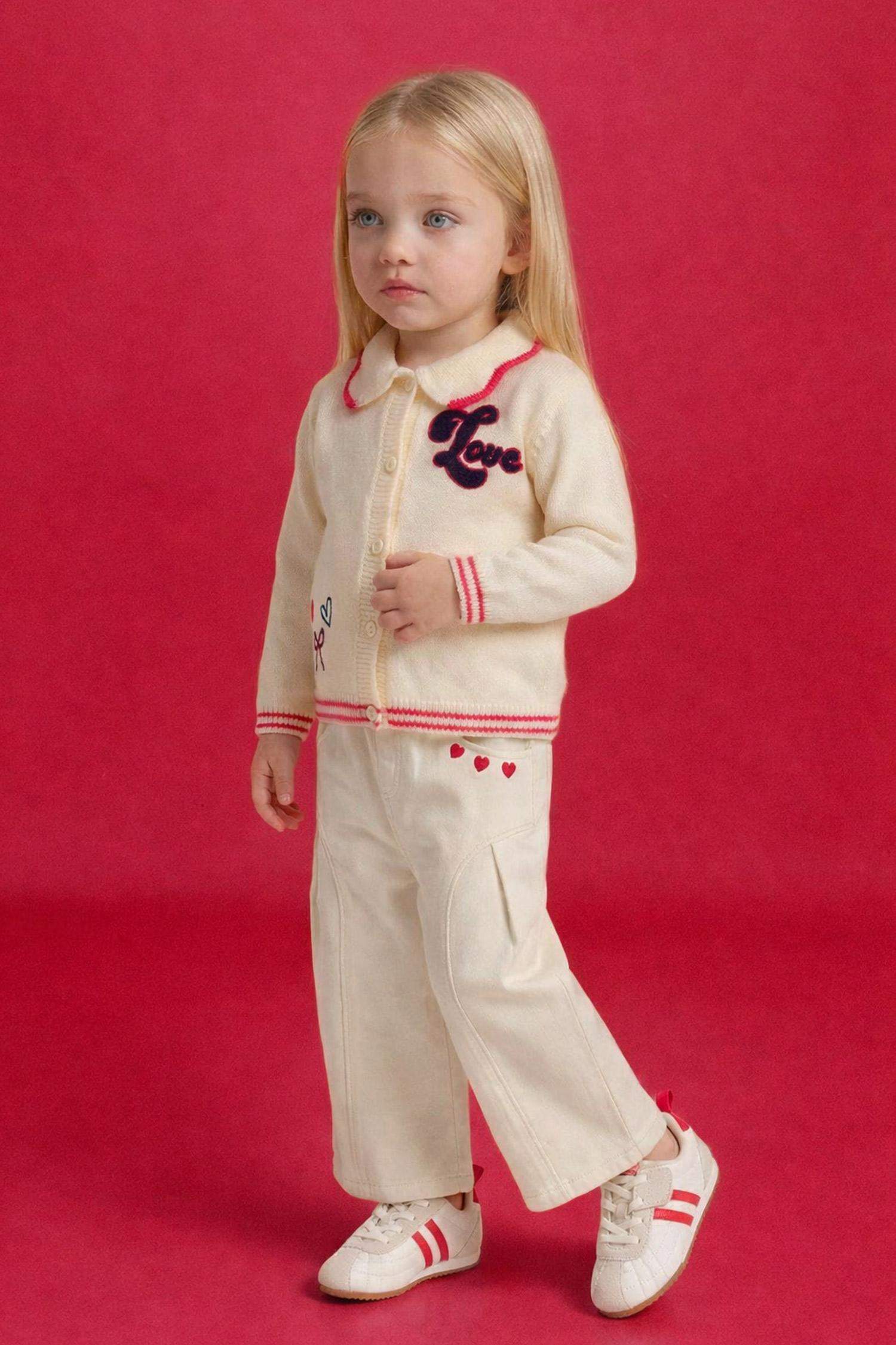 Қыз сәбилерге арналған Wide Leg кестелі балағы резеңкелі габардин шалбар