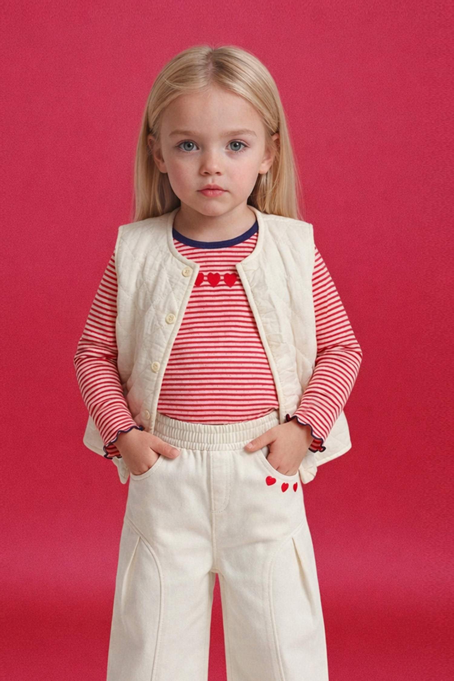 Baby Girl Crew Neck Quilted Buttoned Vest
