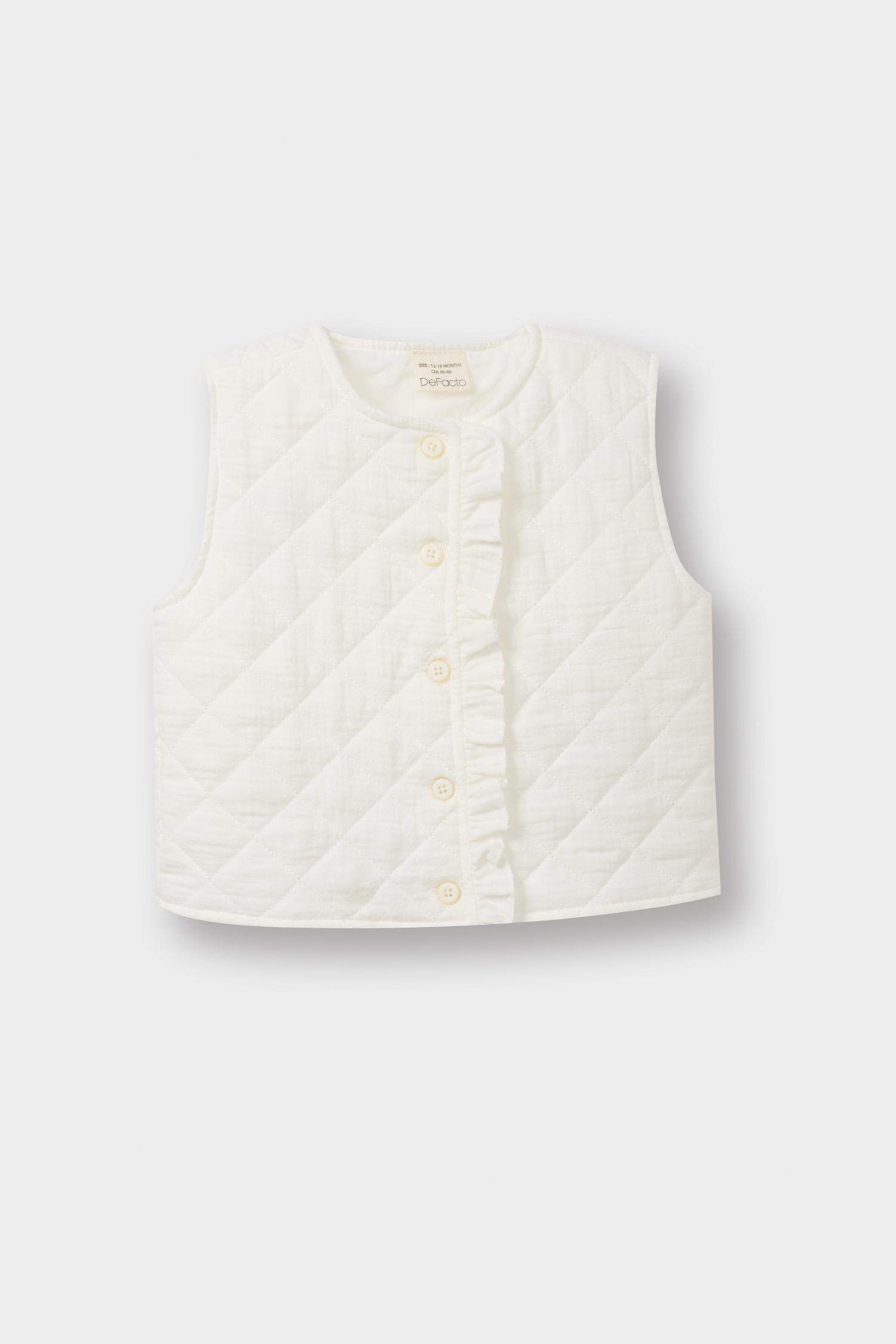 Baby Girl Crew Neck Quilted Buttoned Vest