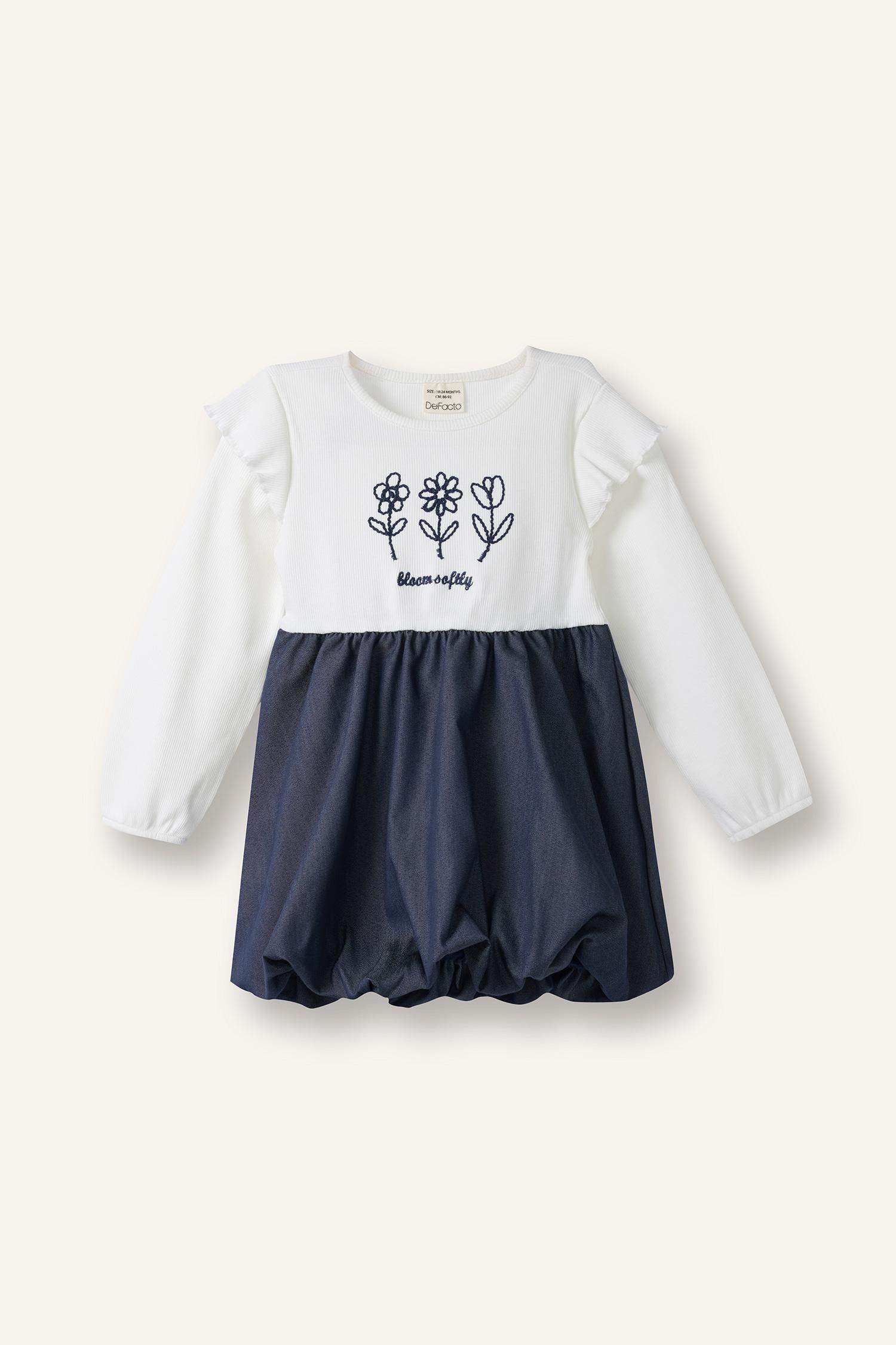 Қыз сәбилерге арналған кестелі ұзын жеңді кашкорсе көйлек