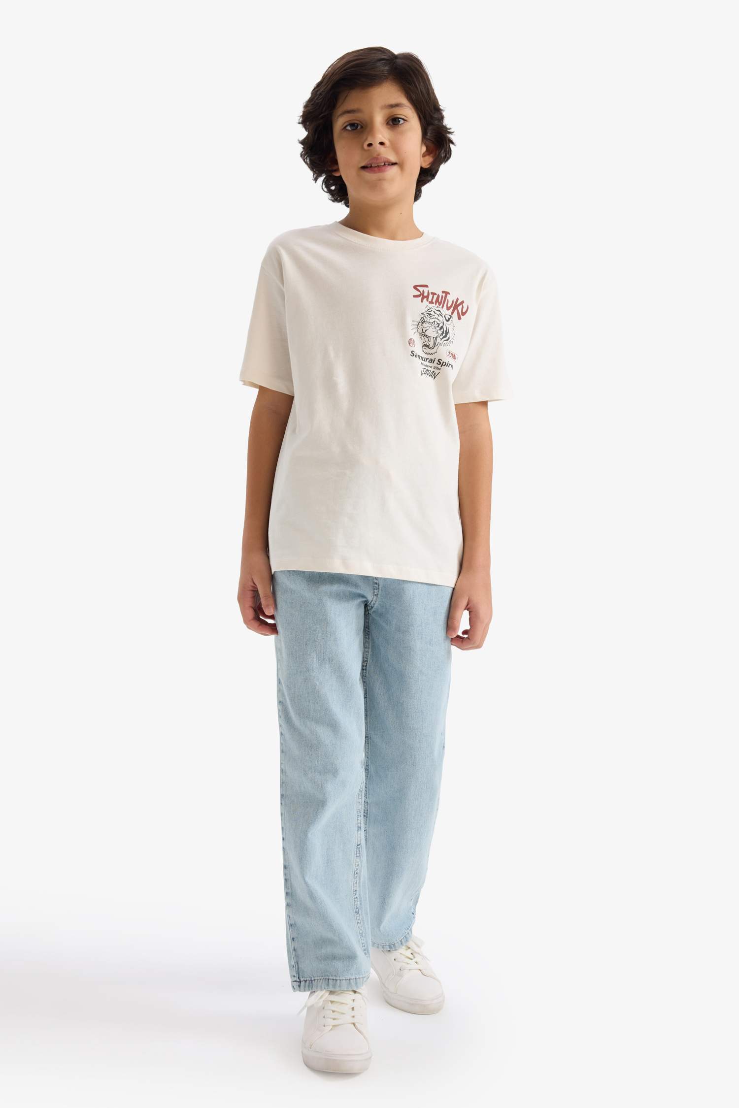 Erkek Çocuk Bisiklet Yaka Sırt Baskılı Kısa Kollu Tişört