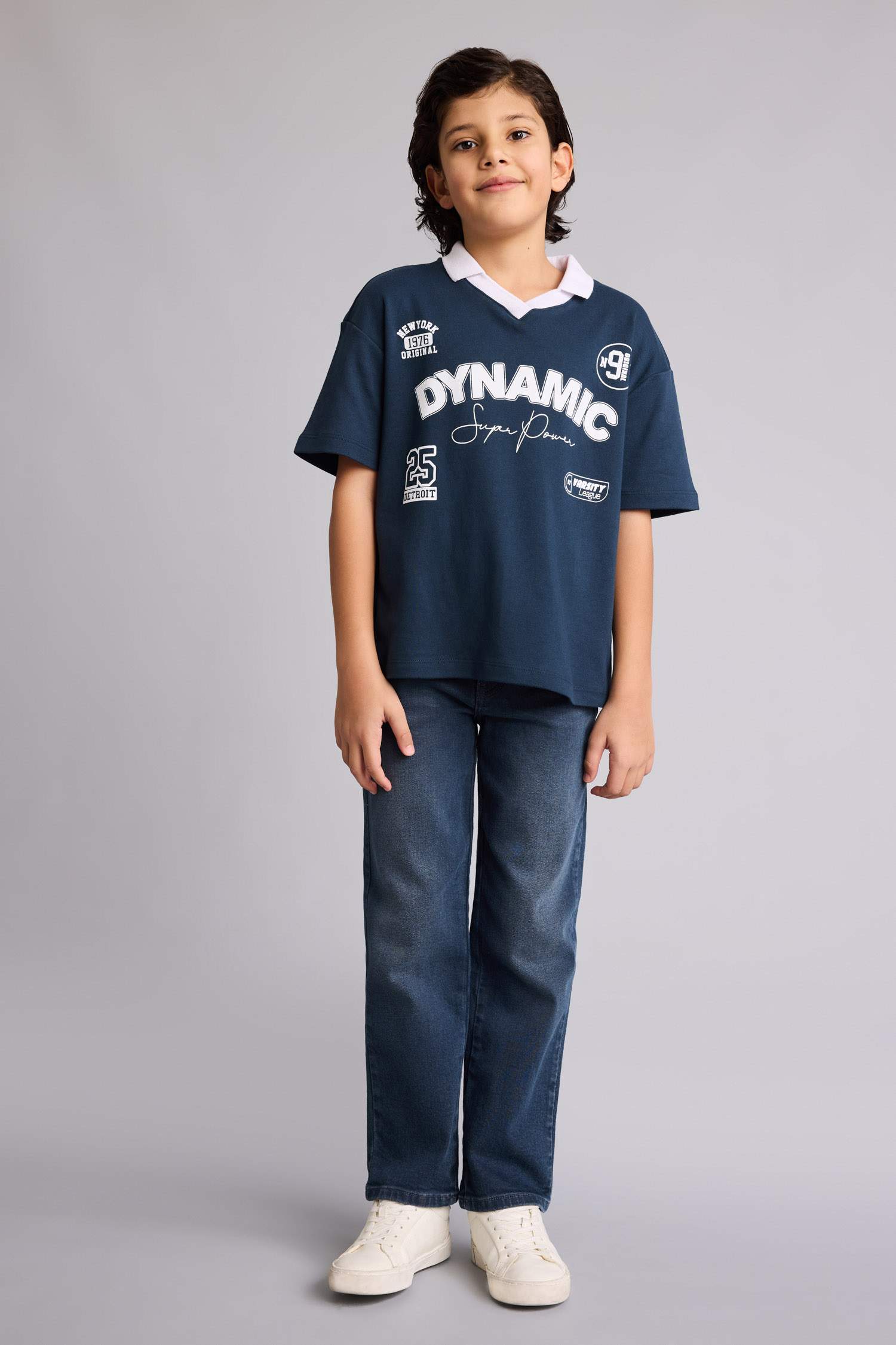 Футболка поло Oversize с апаш воротником и надписью для мальчиков