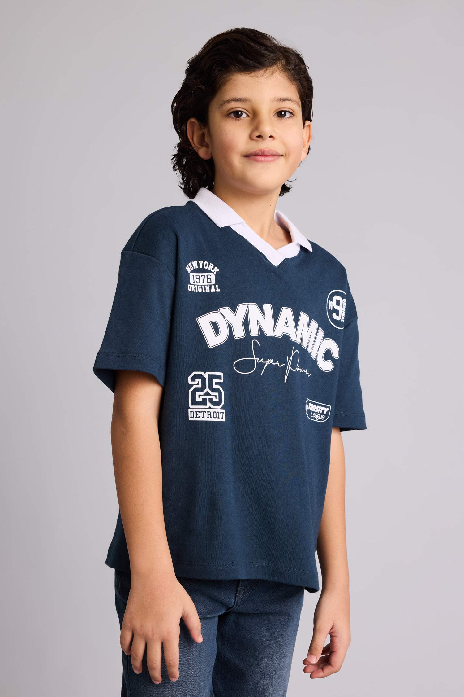 Футболка поло Oversize с апаш воротником и надписью для мальчиков