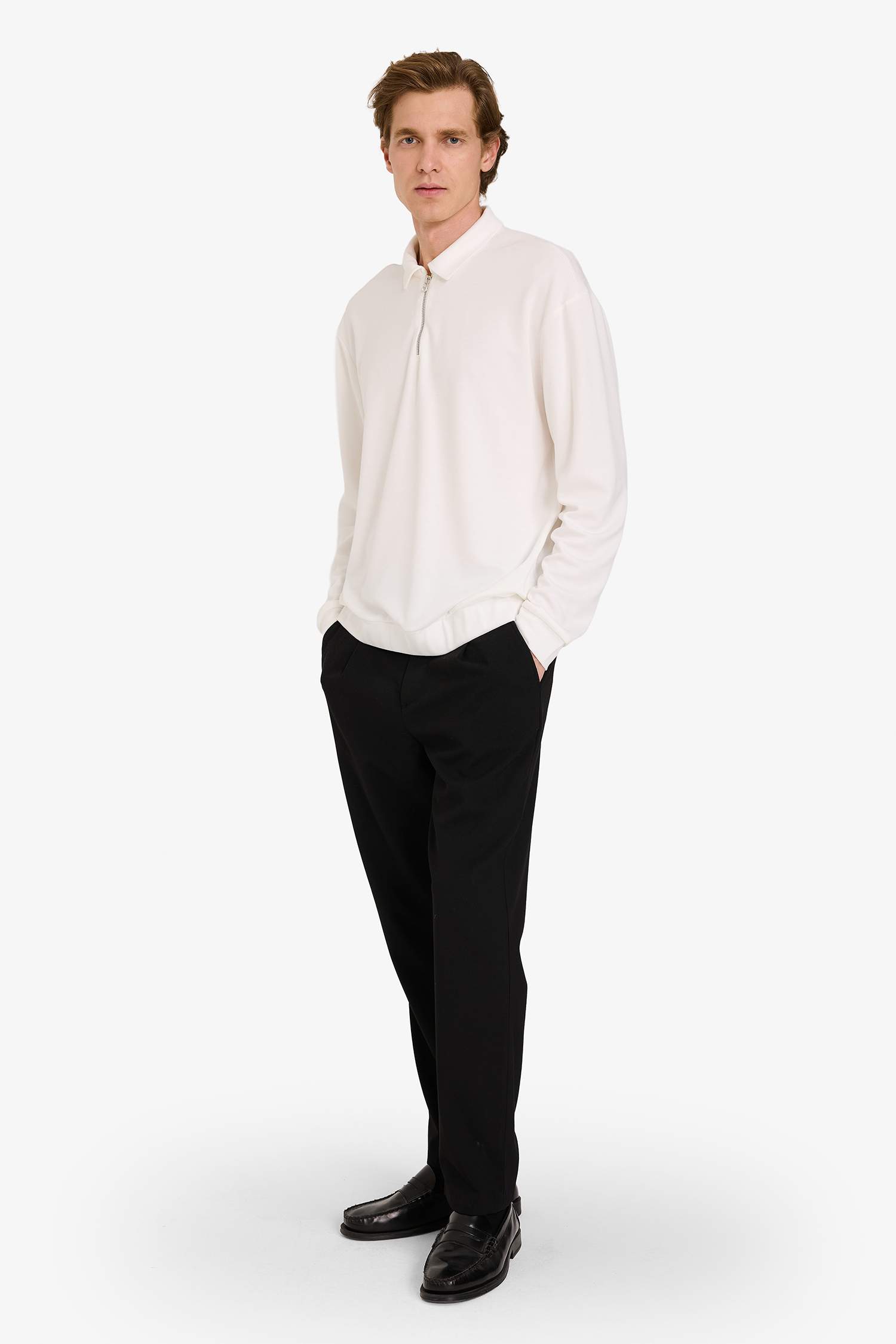 Regular Fit Polo Yaka Yarım Fermuarlı Sweatshirt