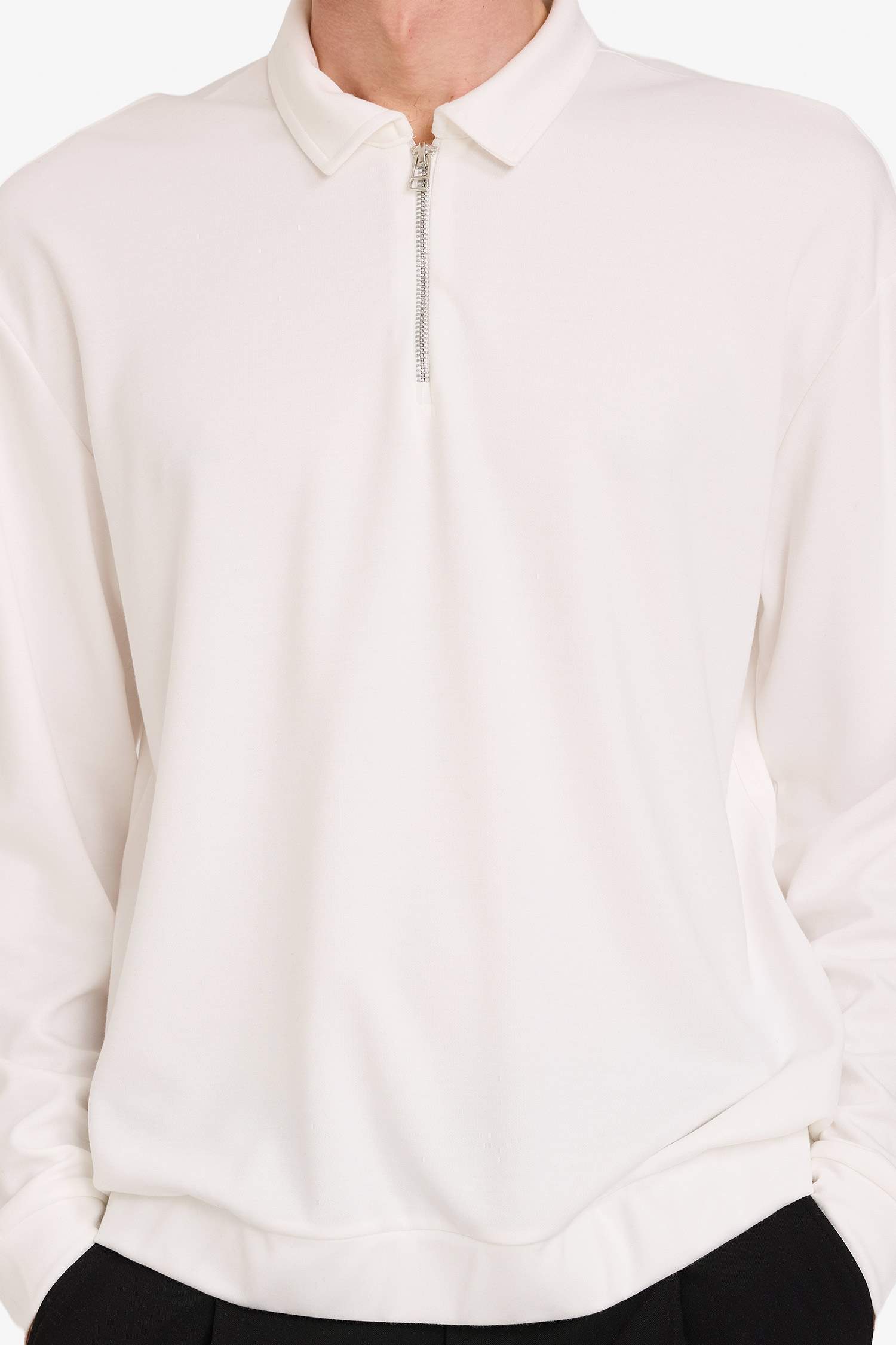 Regular Fit Polo Yaka Yarım Fermuarlı Sweatshirt