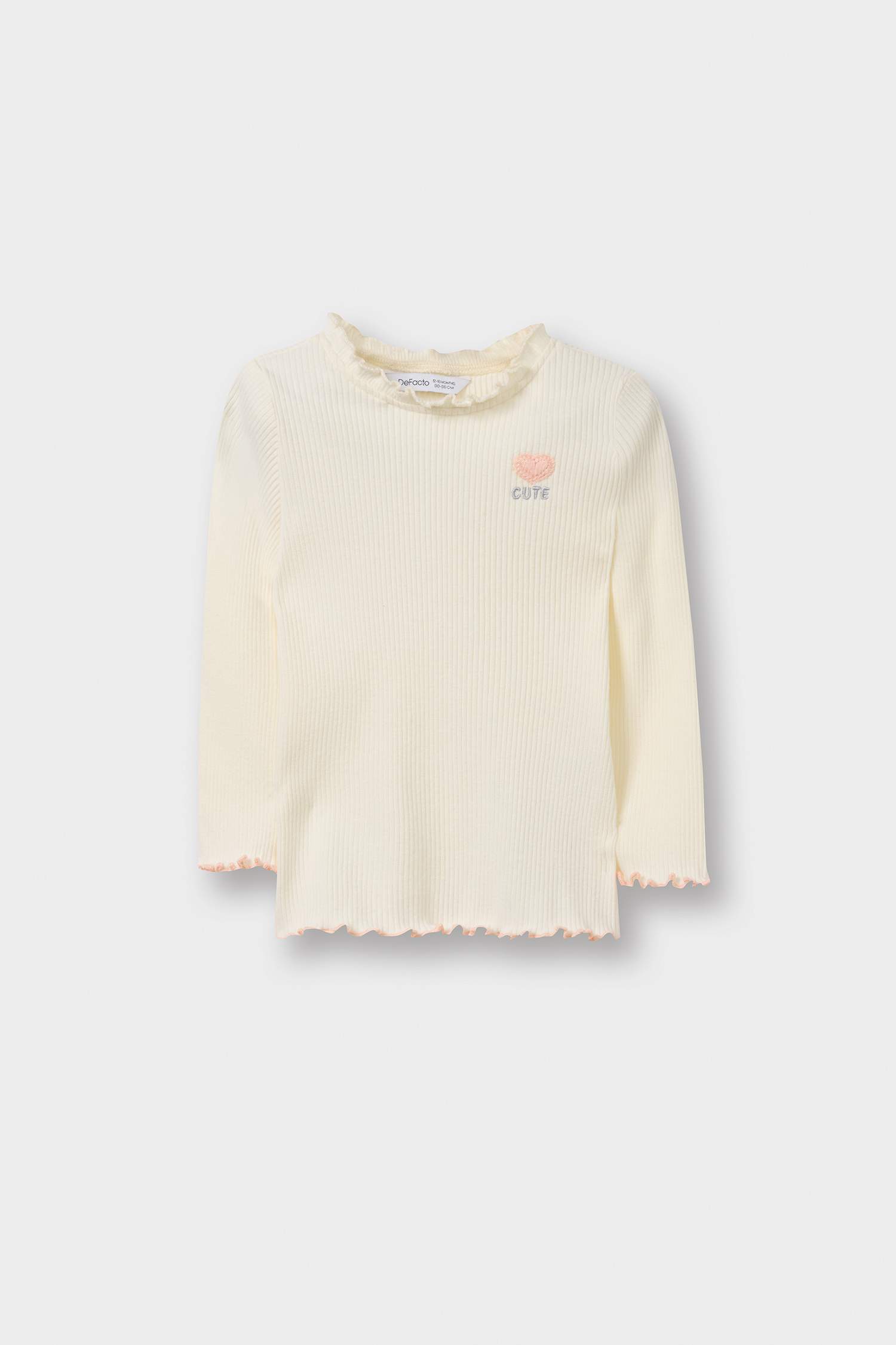Kız Bebek Fırfırlı Yaka Fitilli Kaşkorse Uzun Kollu Tişört