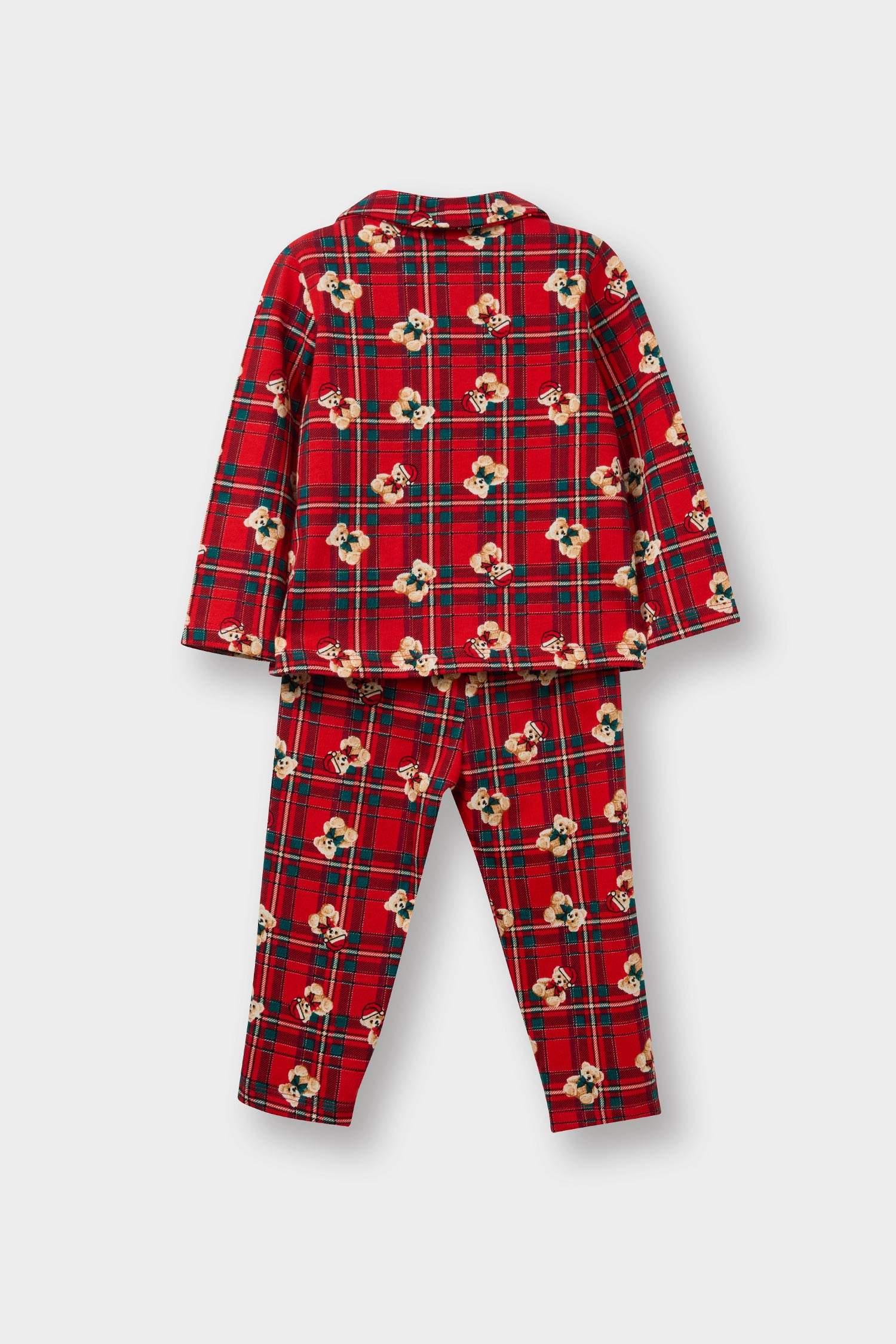 Kız Bebek Pijama Takımı Kareli Ayıcıklı Uzun Kollu Üst Uzun Alt