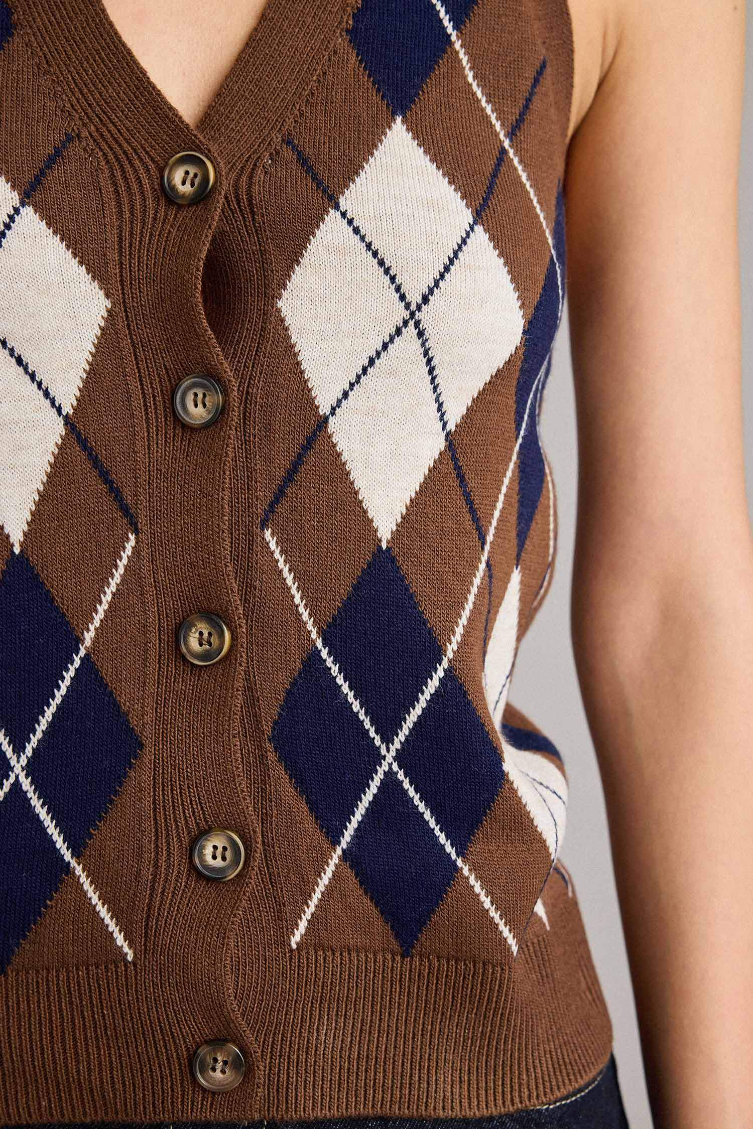 Slim Fit Dar Kesim Halter Yaka Baklava Desenli Yelek