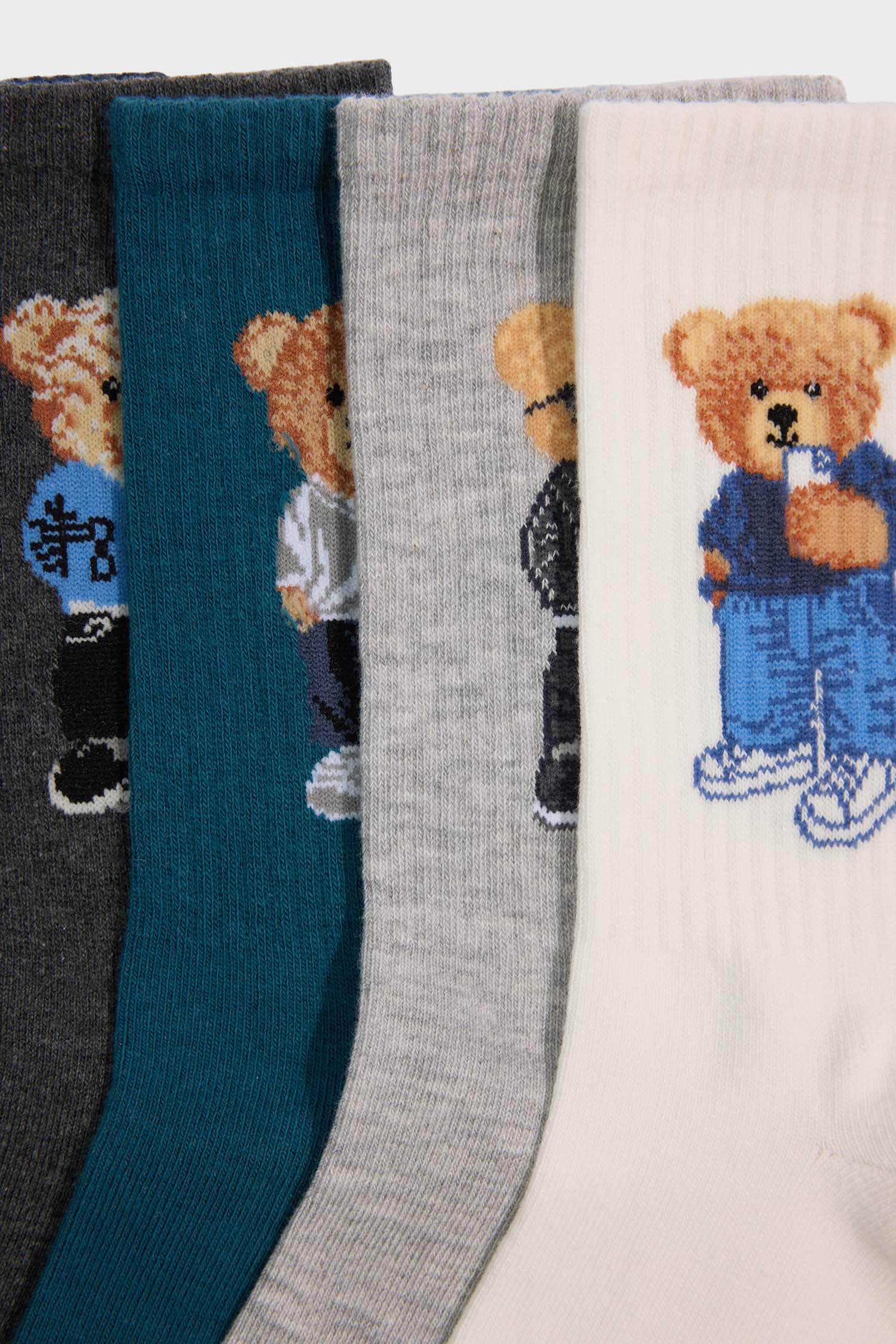 Erkek Ayı Baskılı 5'li Pamuklu Uzun Çorap