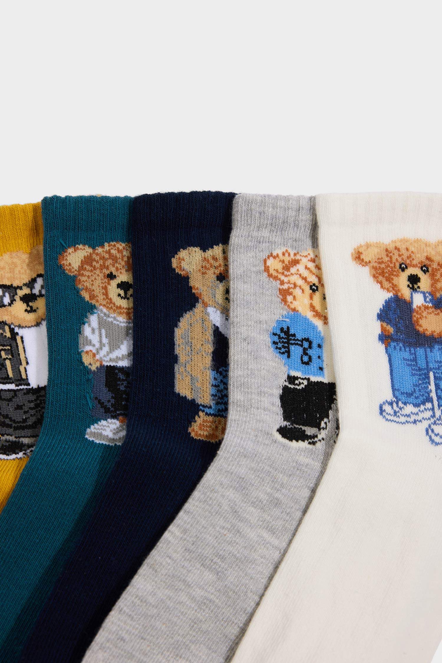 Erkek Çocuk Ayı Baskılı 5'li Pamuklu Uzun Çorap