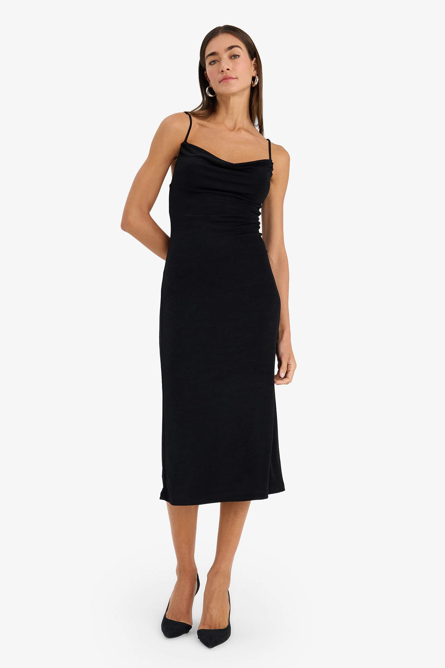 Thin Strappy Glitter Fabric Midi Dress