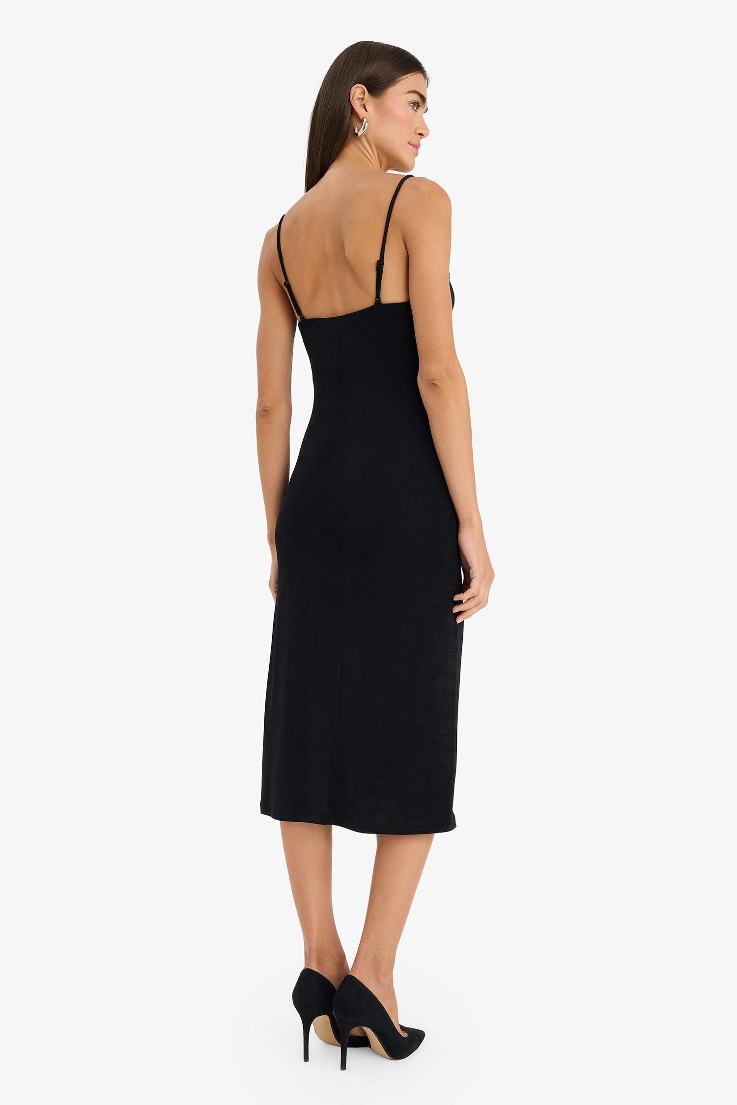 Thin Strappy Glitter Fabric Midi Dress