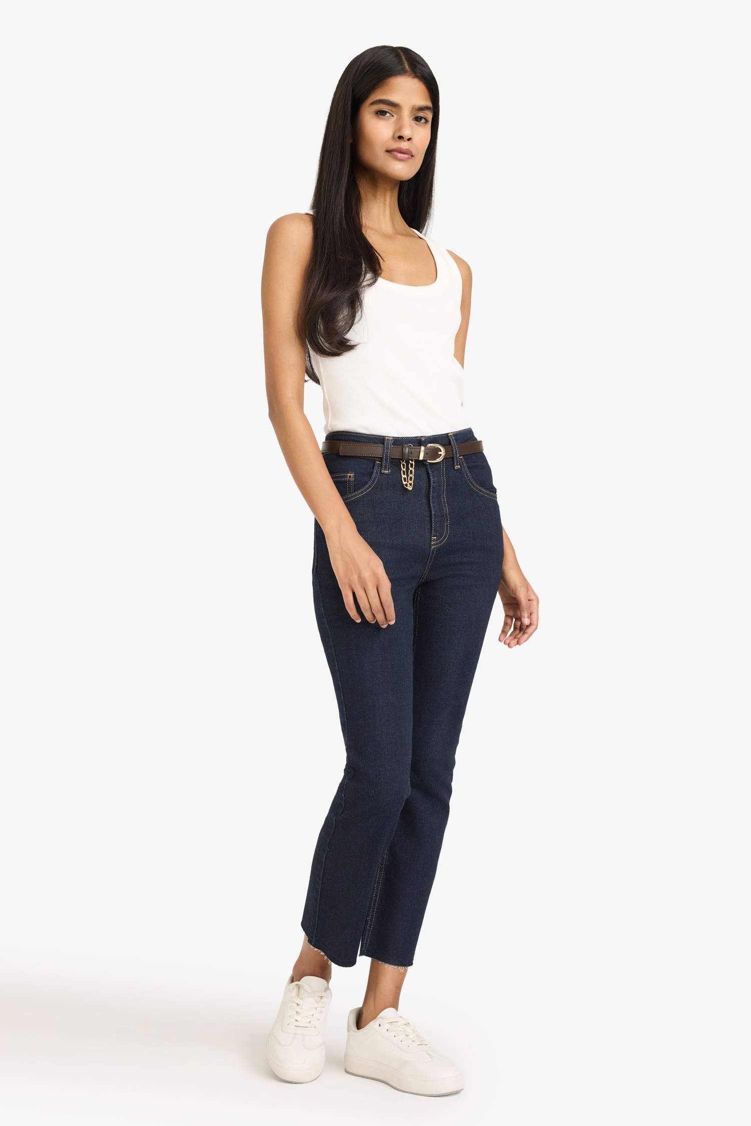 Crop Flare Fit Yüksek Bel Bilek Boy Jean Pantolon