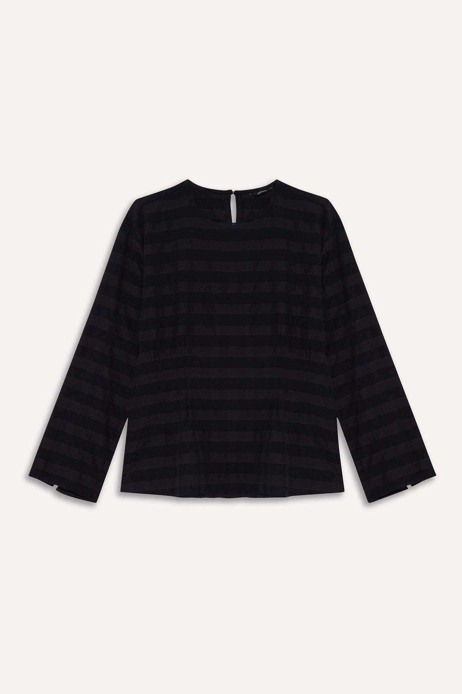 Regular Fit Bisiklet Yaka Jakarlı Uzun Kollu Bluz