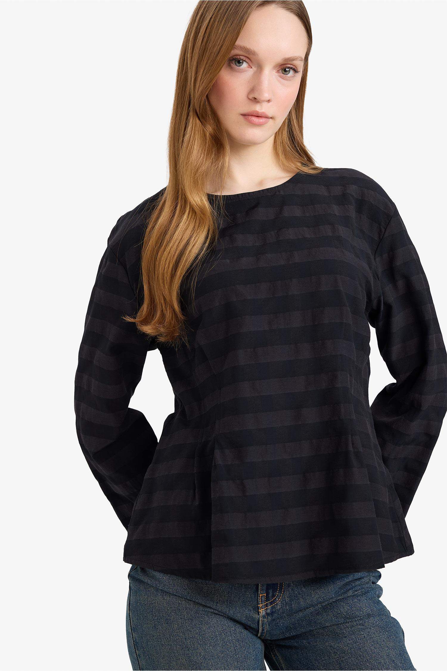 بلوزة ردن طويل قصة عادية بياخة مستديرة