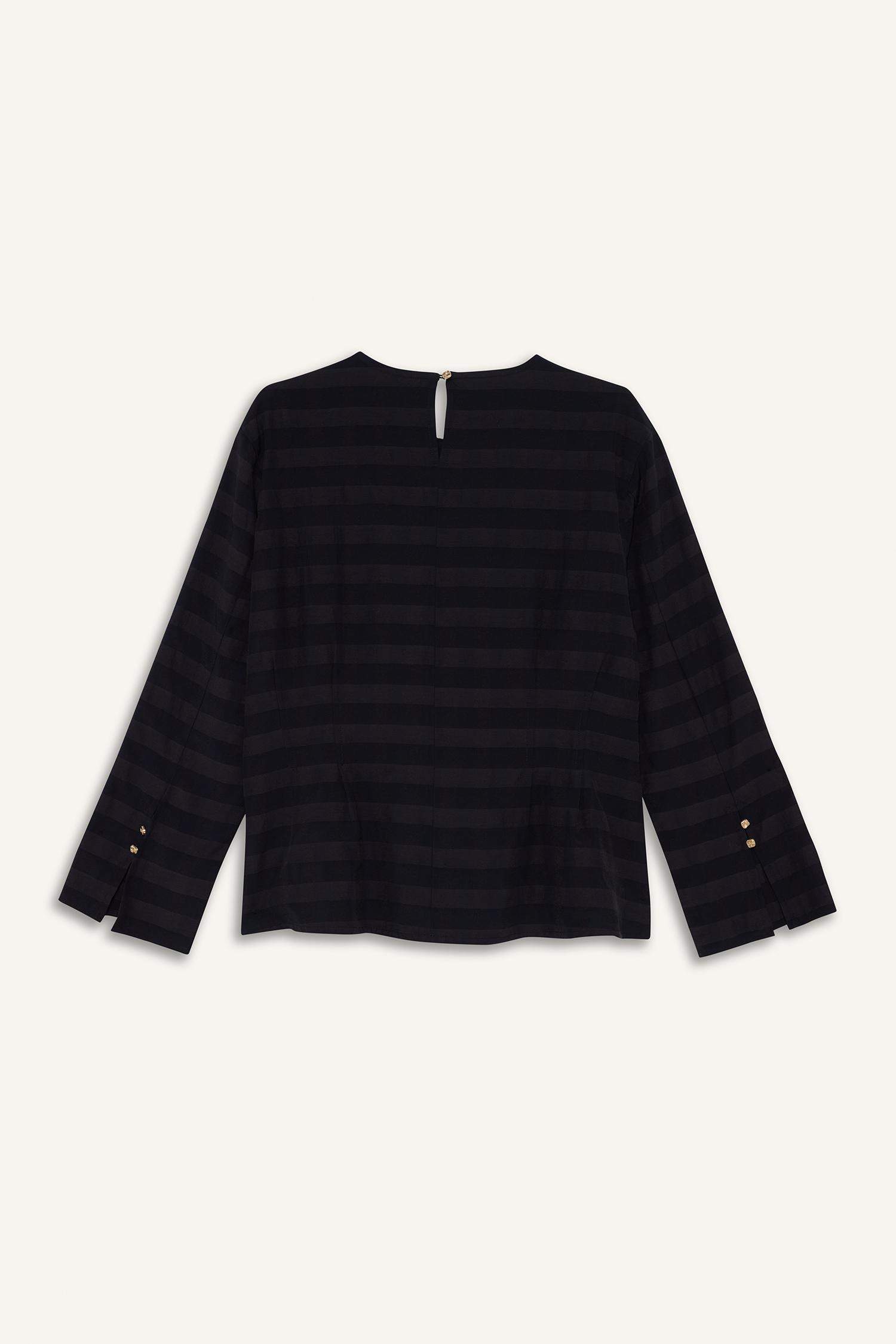 Regular Fit Bisiklet Yaka Jakarlı Uzun Kollu Bluz