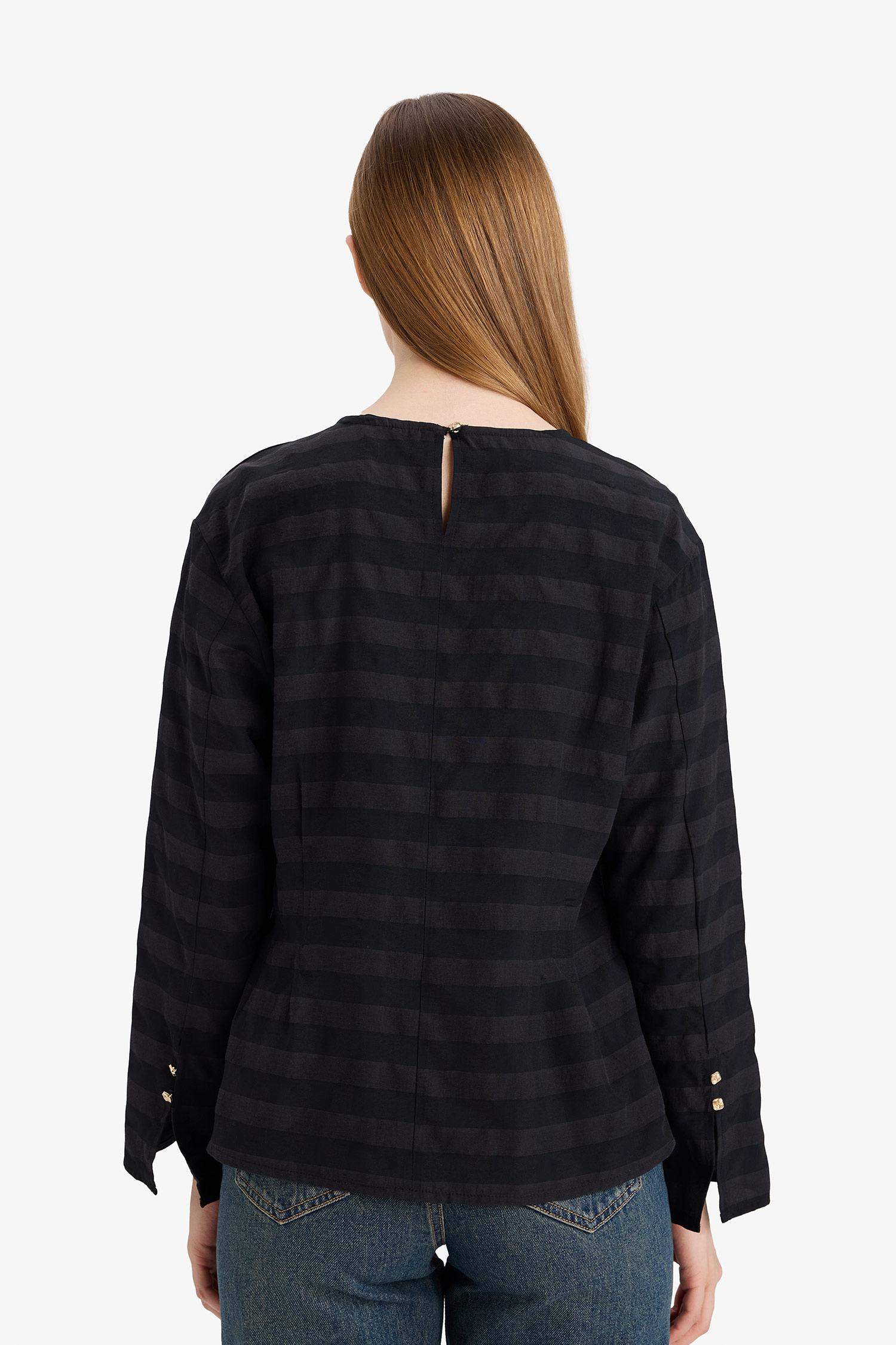 بلوزة ردن طويل قصة عادية بياخة مستديرة