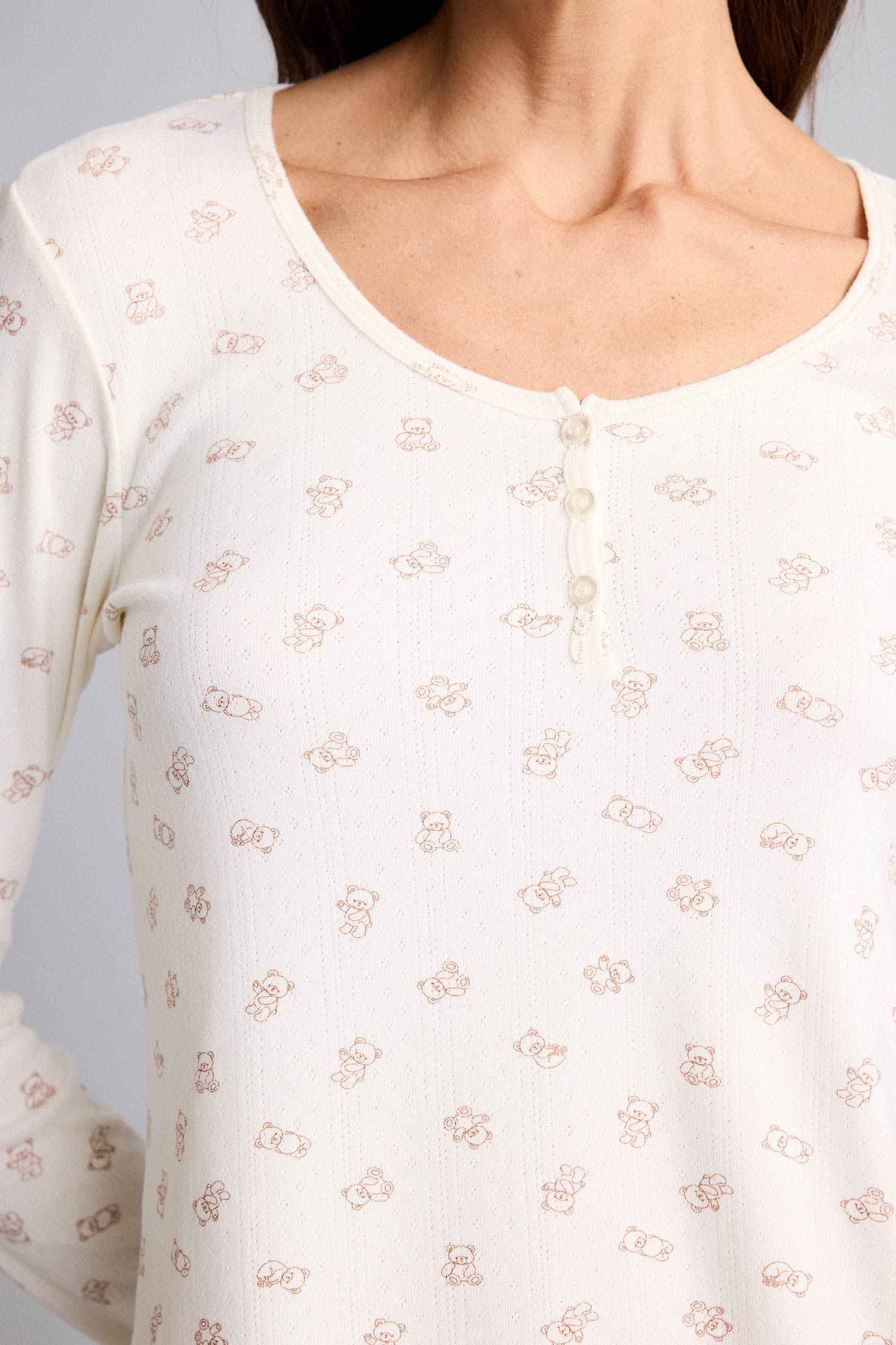 DeFacto Regular Fit Uzun Kollu Üst Elastik Bel Alt Desenli Pijama Takımı görsel 4
