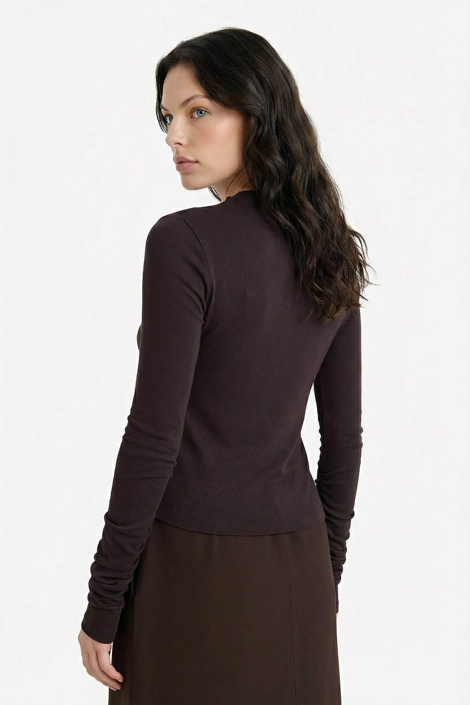 Slim Fit Dar Kesim Yarım Balıkçı Yaka Ribana Uzun Kollu Tişört