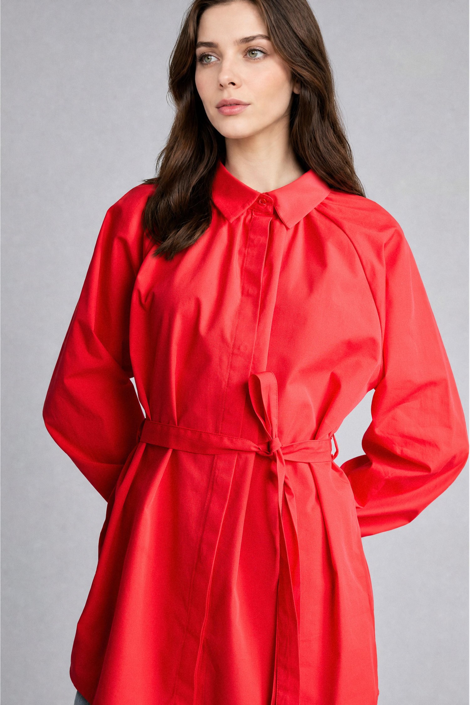 DeFacto %100 Pamuk Relaxed Fit Uzun Kollu Poplin Tunik