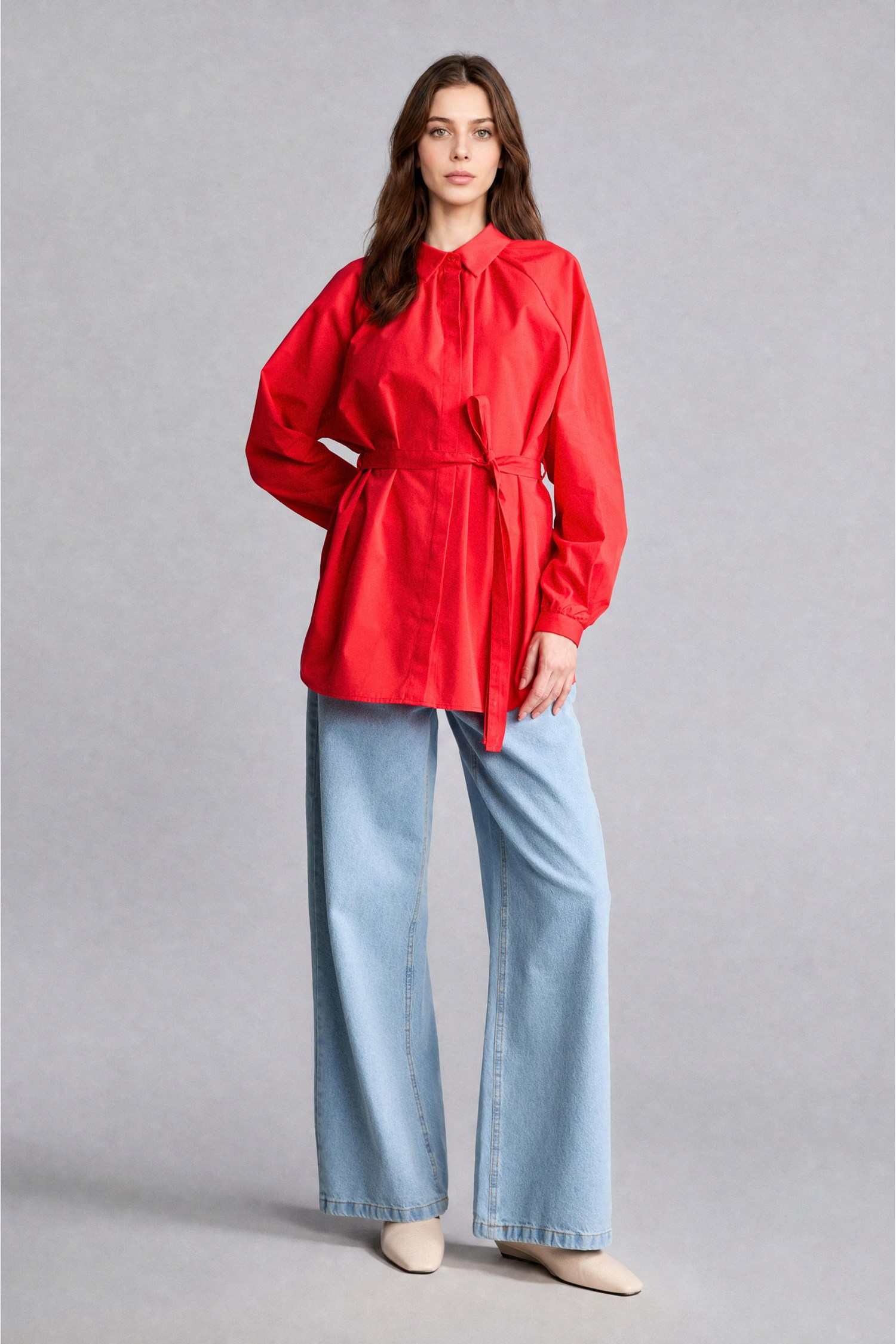 DeFacto %100 Pamuk Relaxed Fit Uzun Kollu Poplin Tunik görsel 2