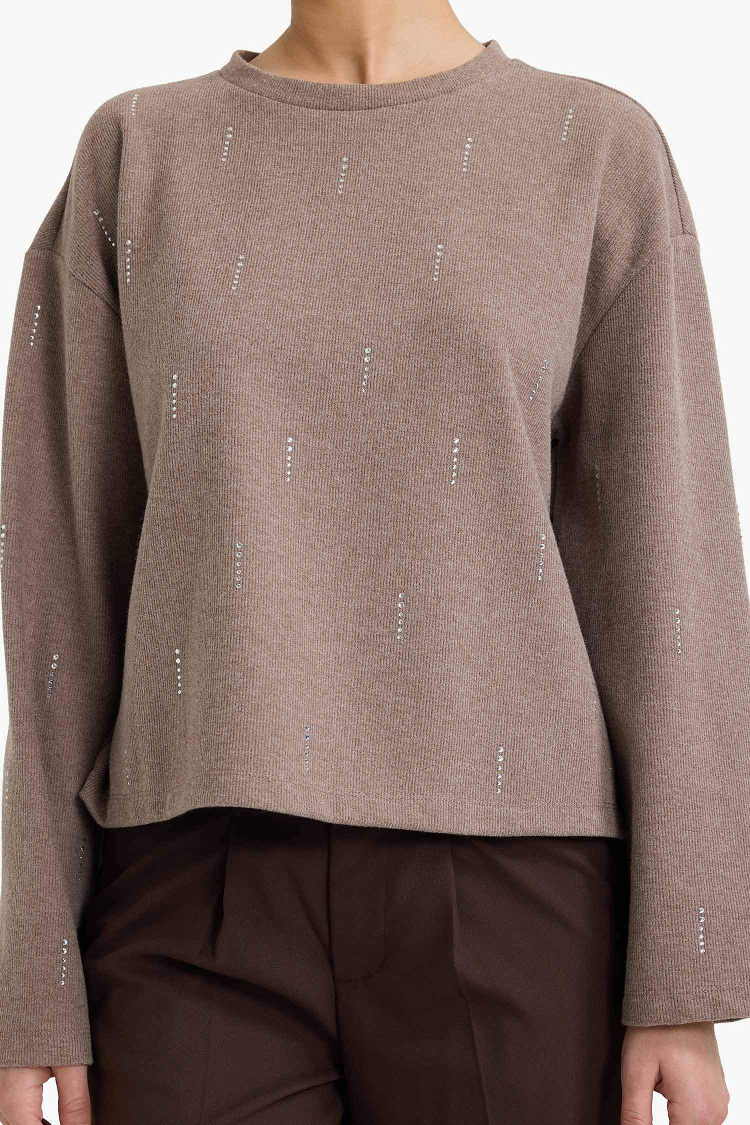 Relax Fit Bisiklet Yaka Uzun Kollu Tişört