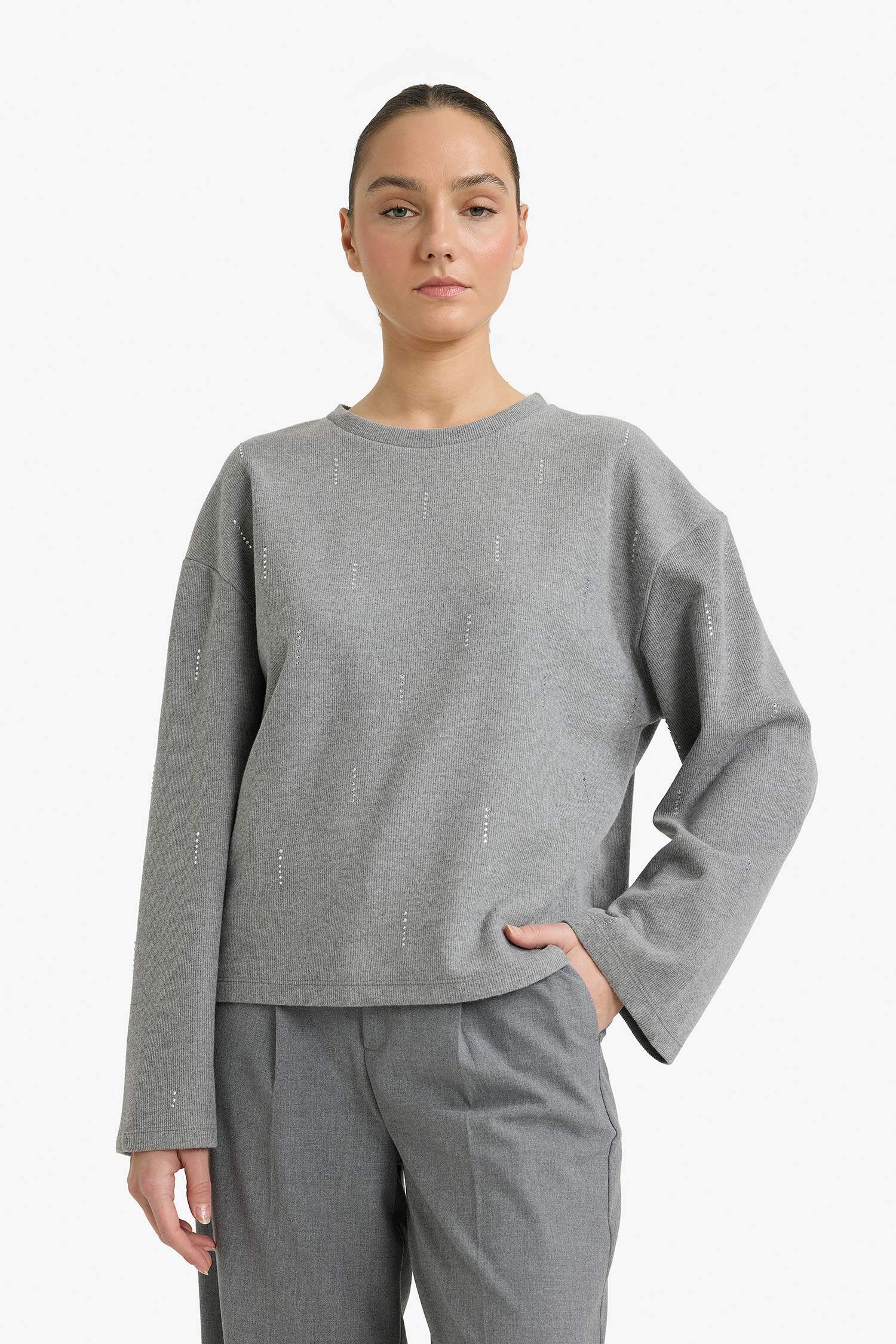 Relax Fit Bisiklet Yaka Uzun Kollu Tişört