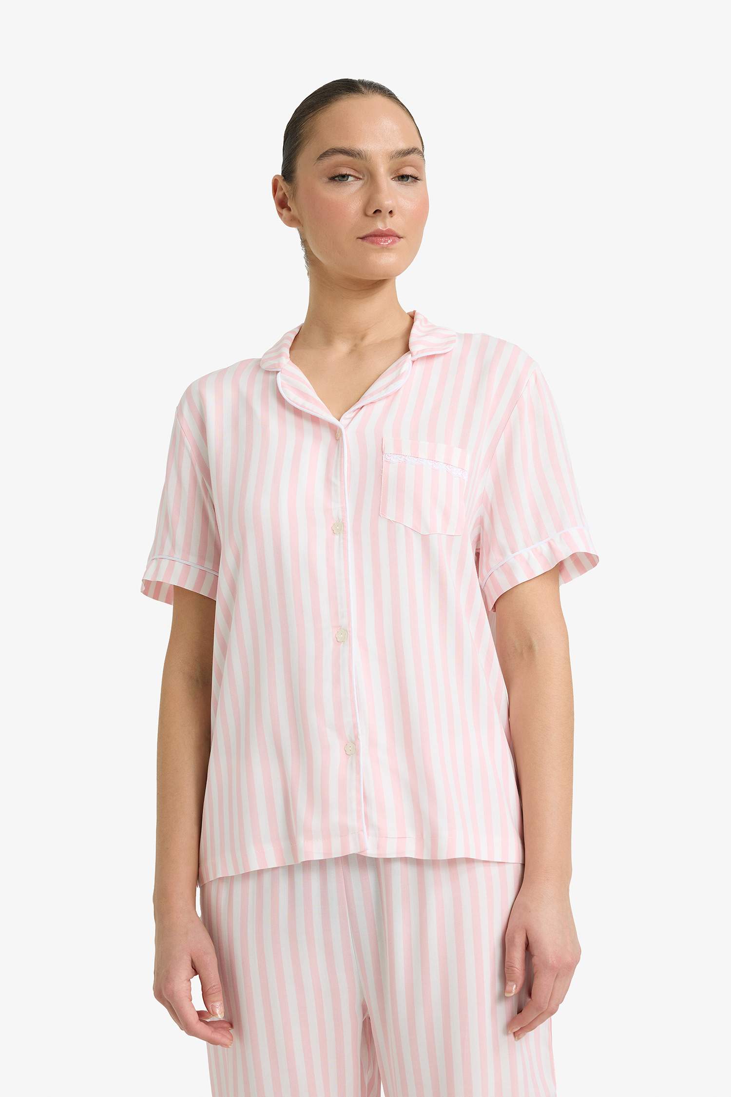 Regular Fit Striped Top Bottom 2 Piece Pajama Set