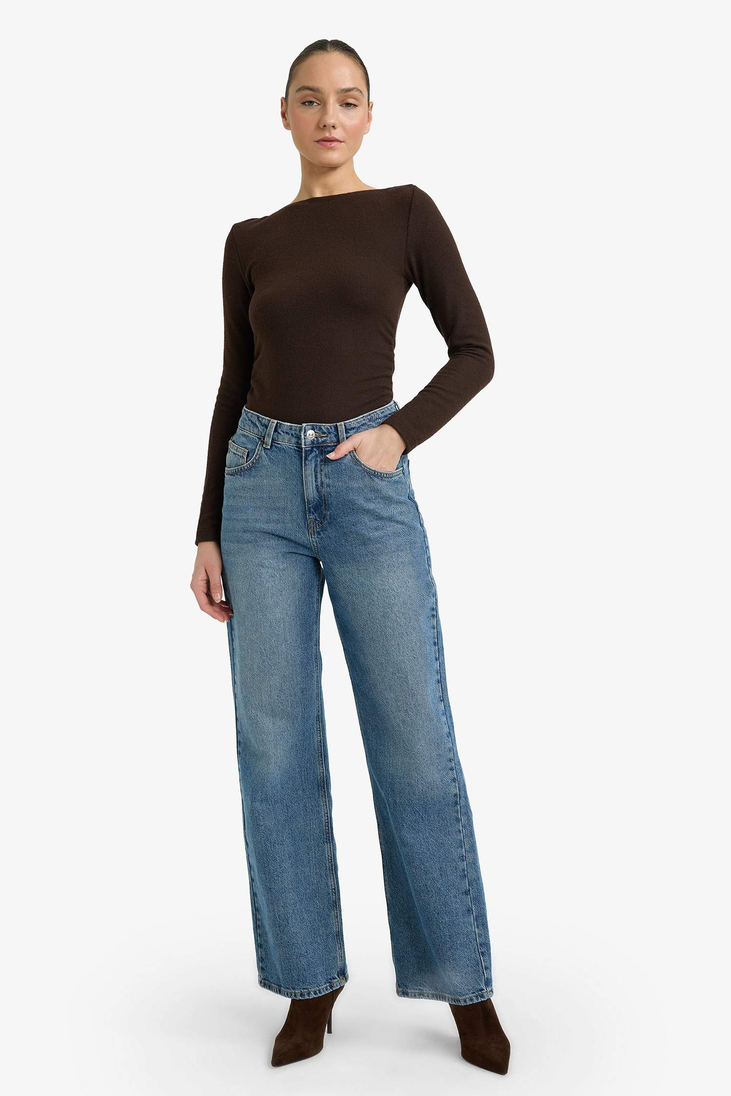 Slim Fit Dar Kesim Yarım Balıkçı Yaka Uzun Kollu Tişört