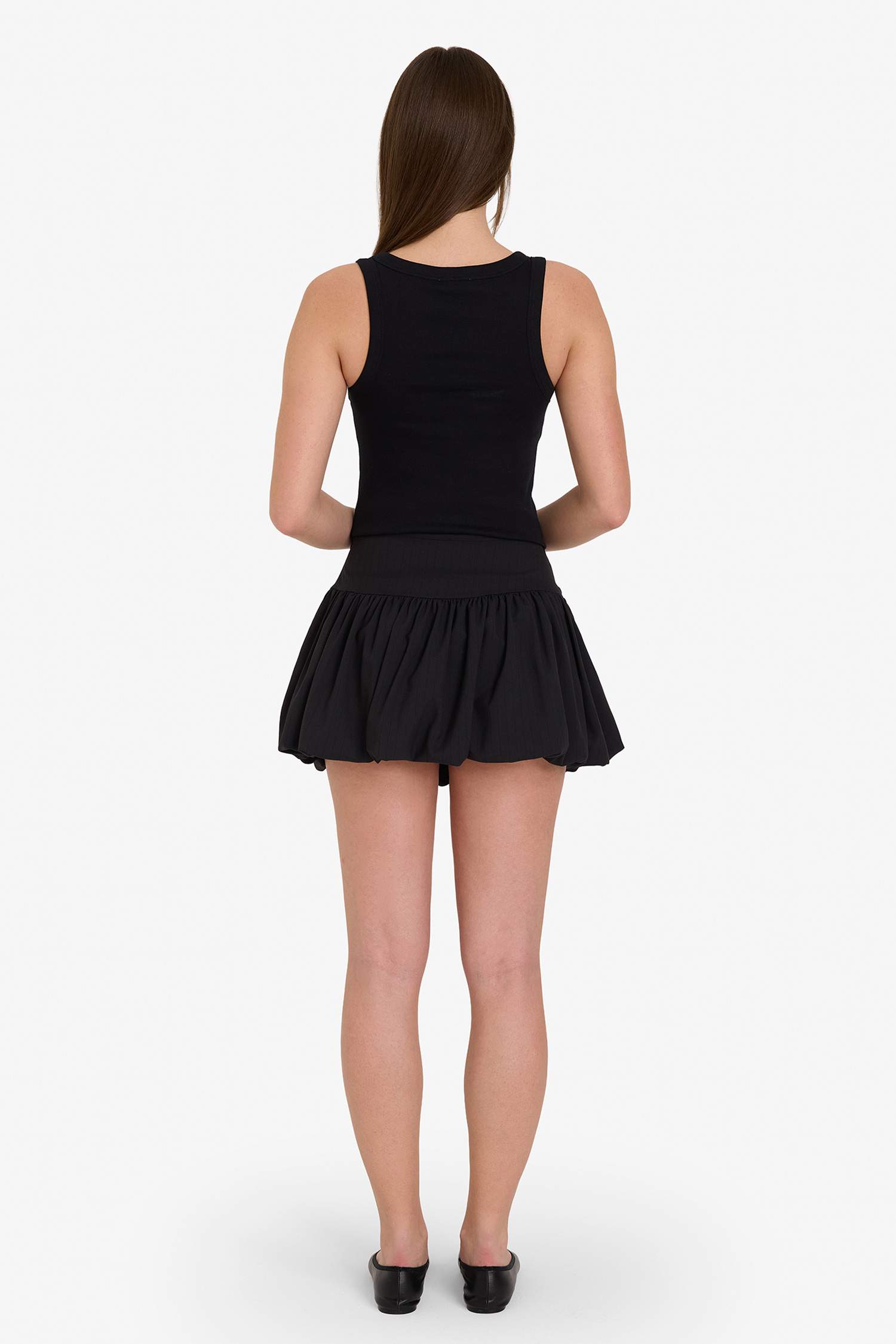 Balloon Fit Çizgili Normal Bel Penye Astar Mini Etek