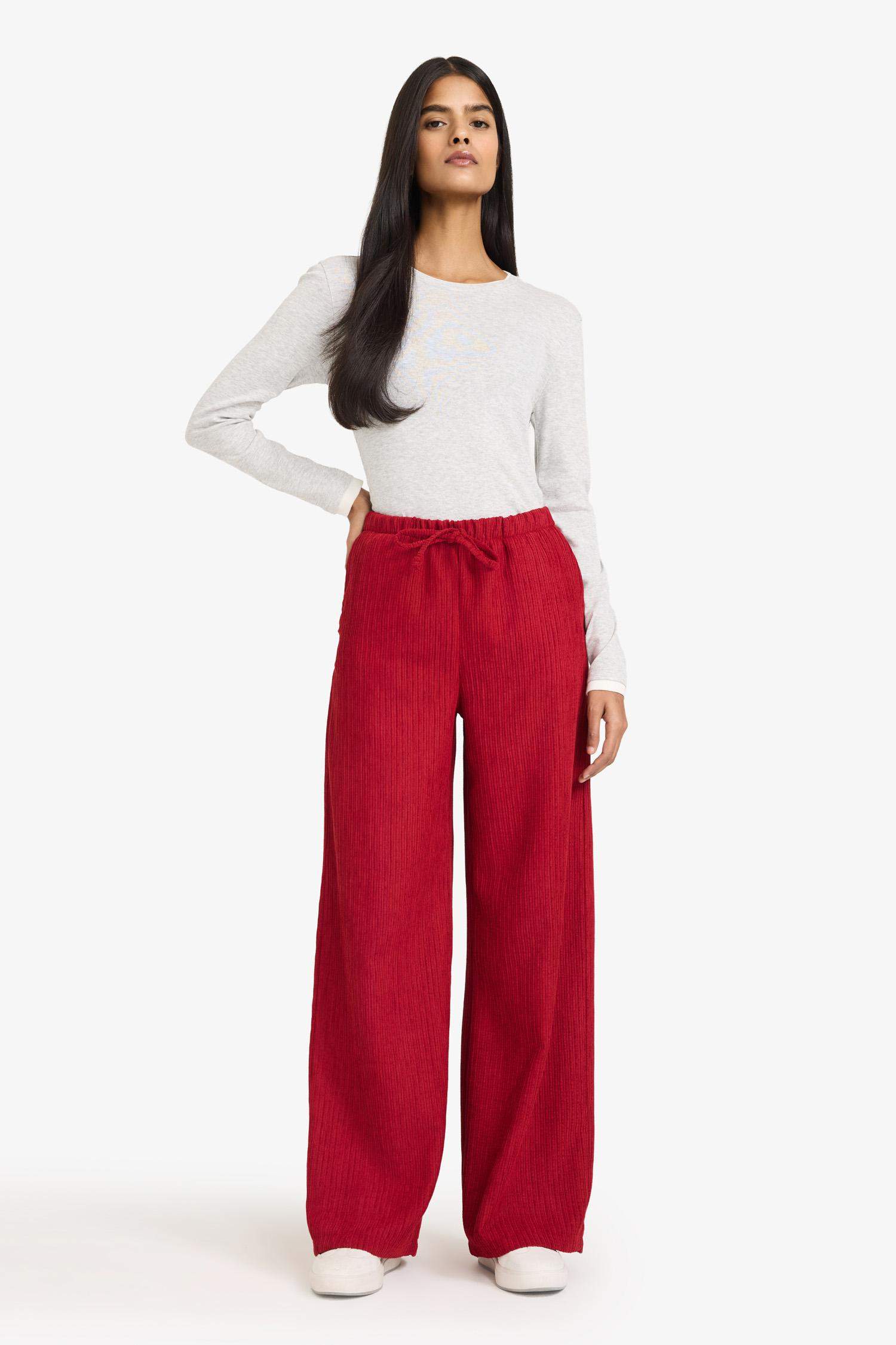 Wide Leg Double Pocket Velvet Trousers
