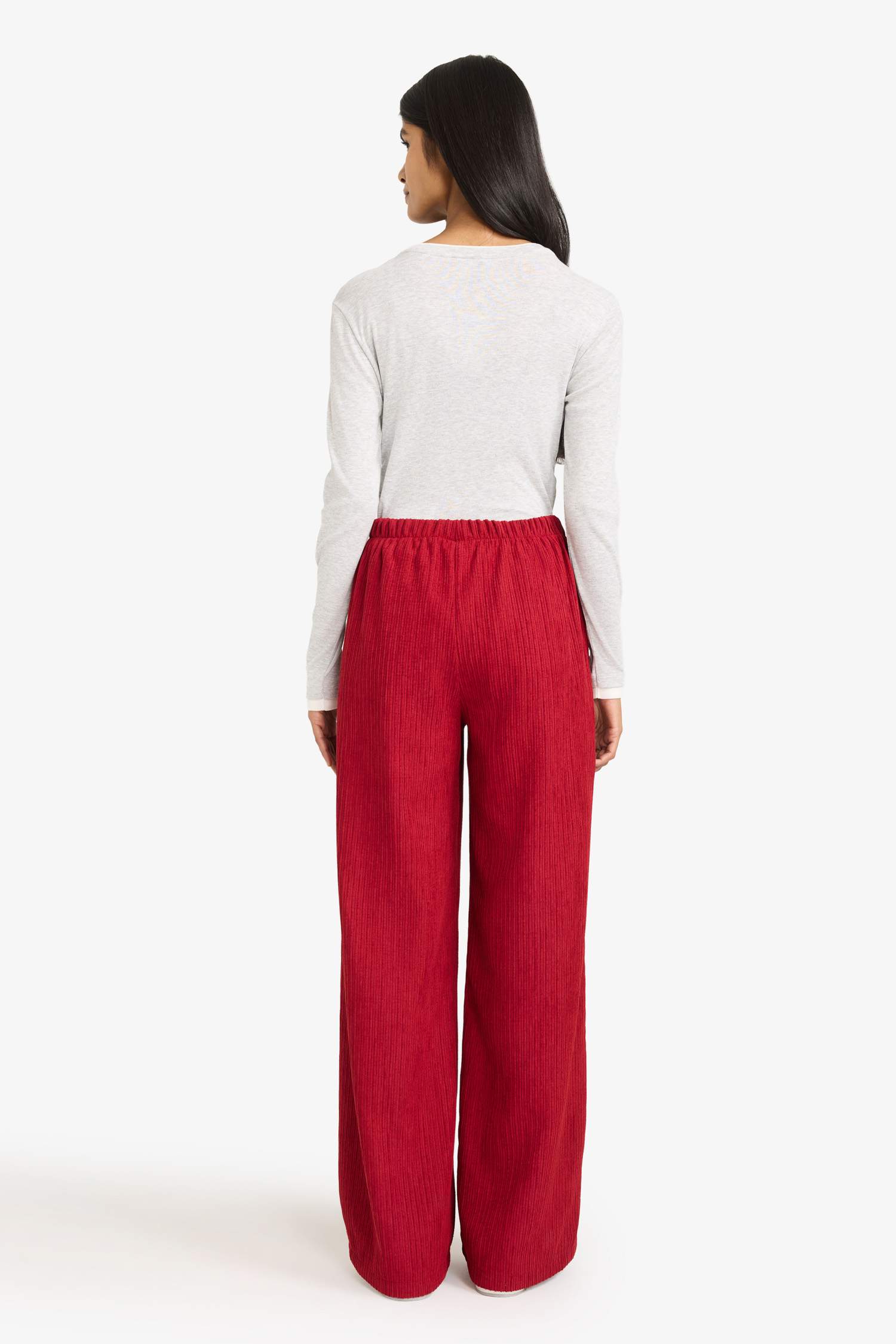 Wide Leg Çift Cepli Standart Boy Kadife Pantolon