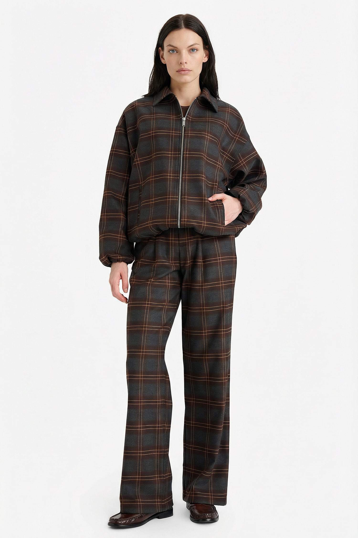 Kareli Fermuarlı Ceket