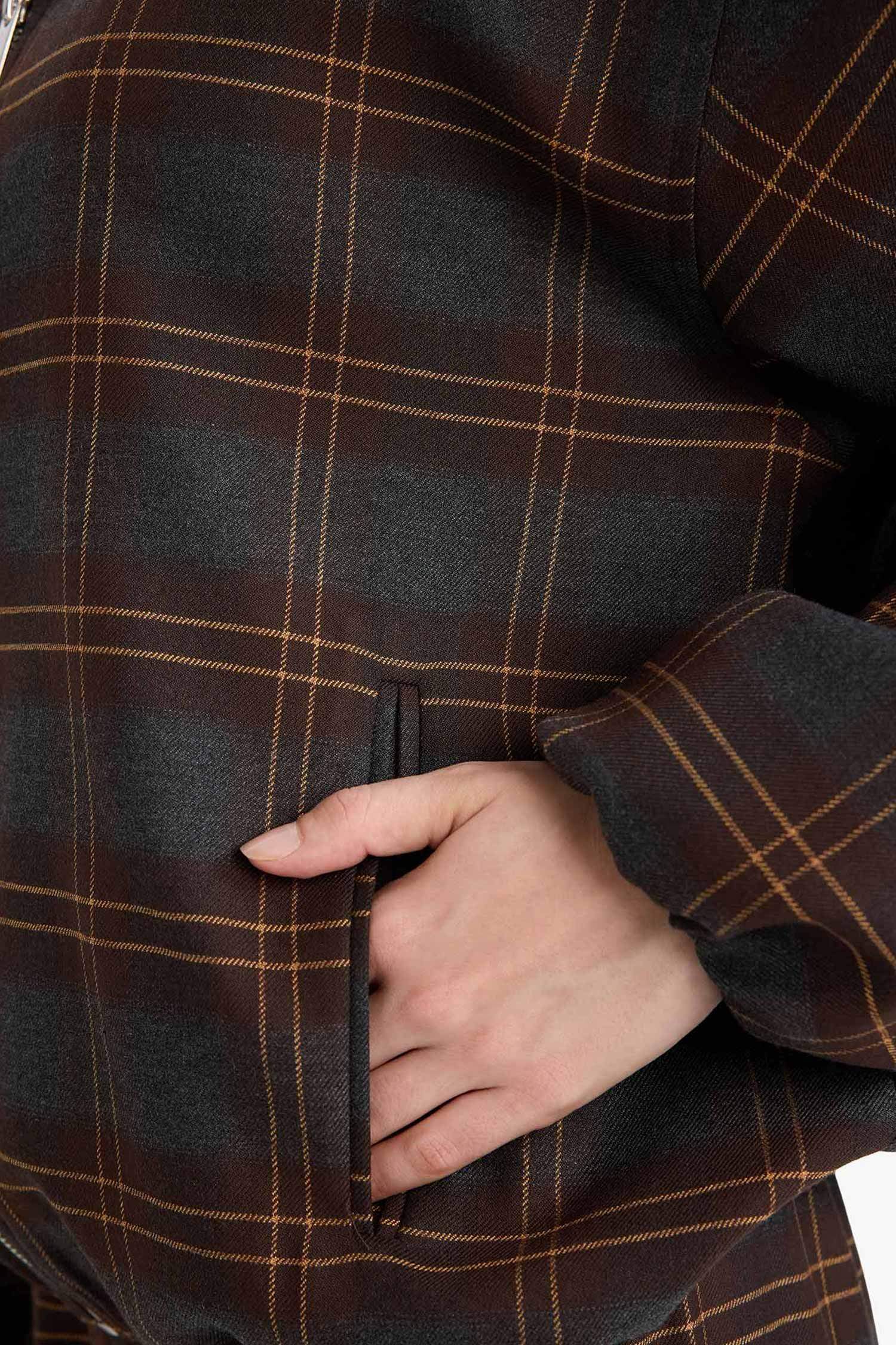 Kareli Fermuarlı Ceket