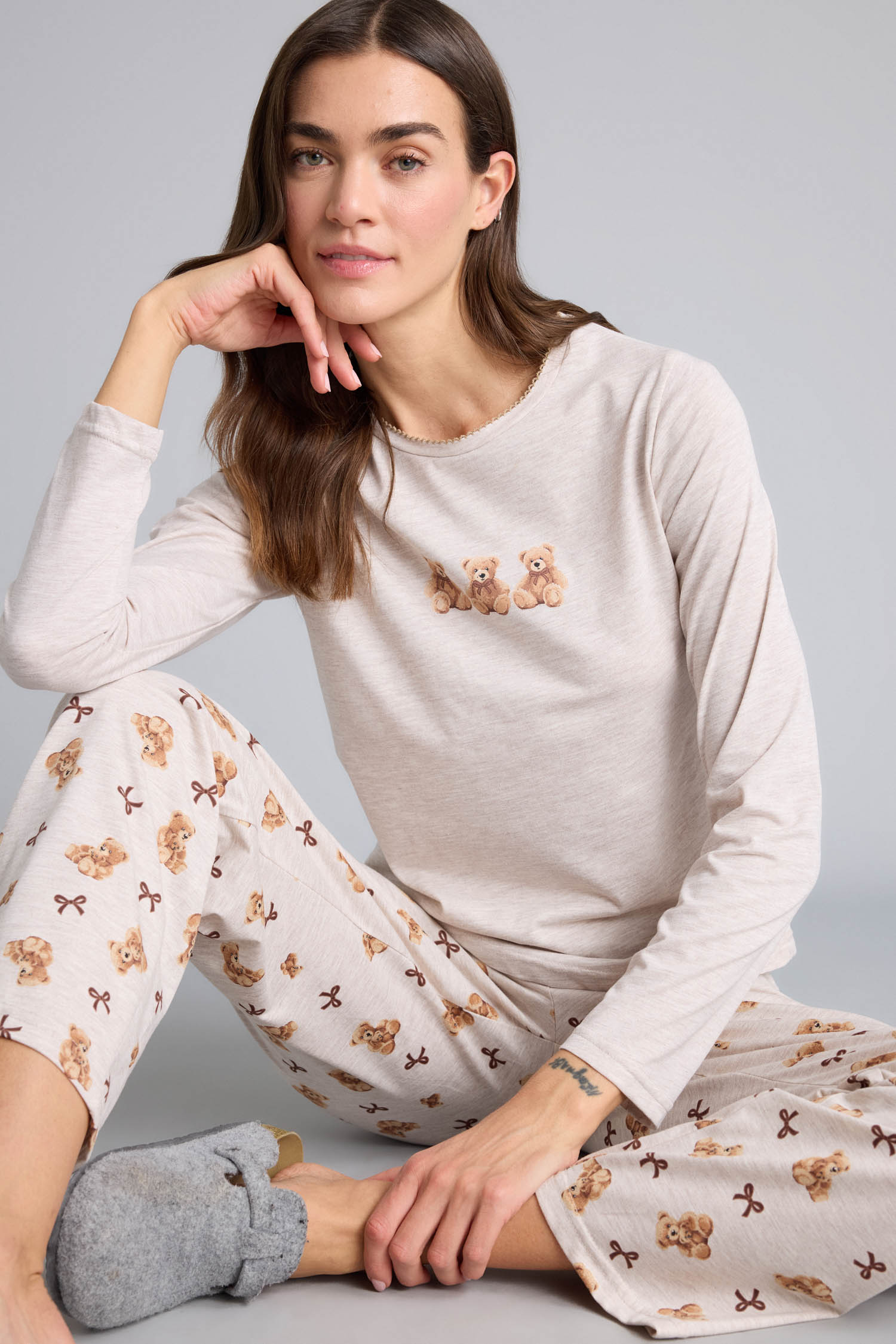 DeFacto Regular Fıt Ayıcıklı Uzun Kollu 2'li Pijama Takımı