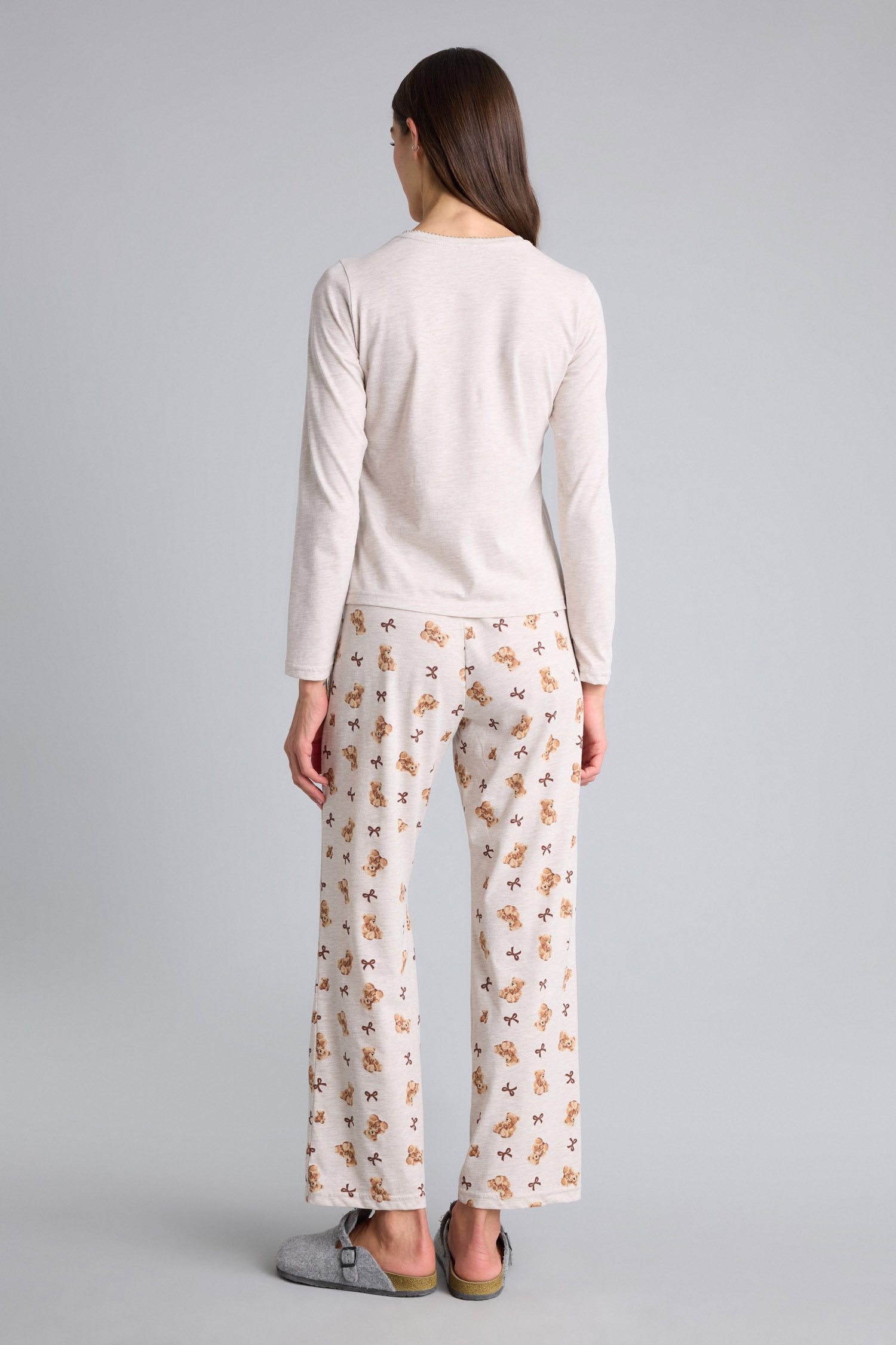 DeFacto Regular Fıt Ayıcıklı Uzun Kollu 2'li Pijama Takımı görsel 7