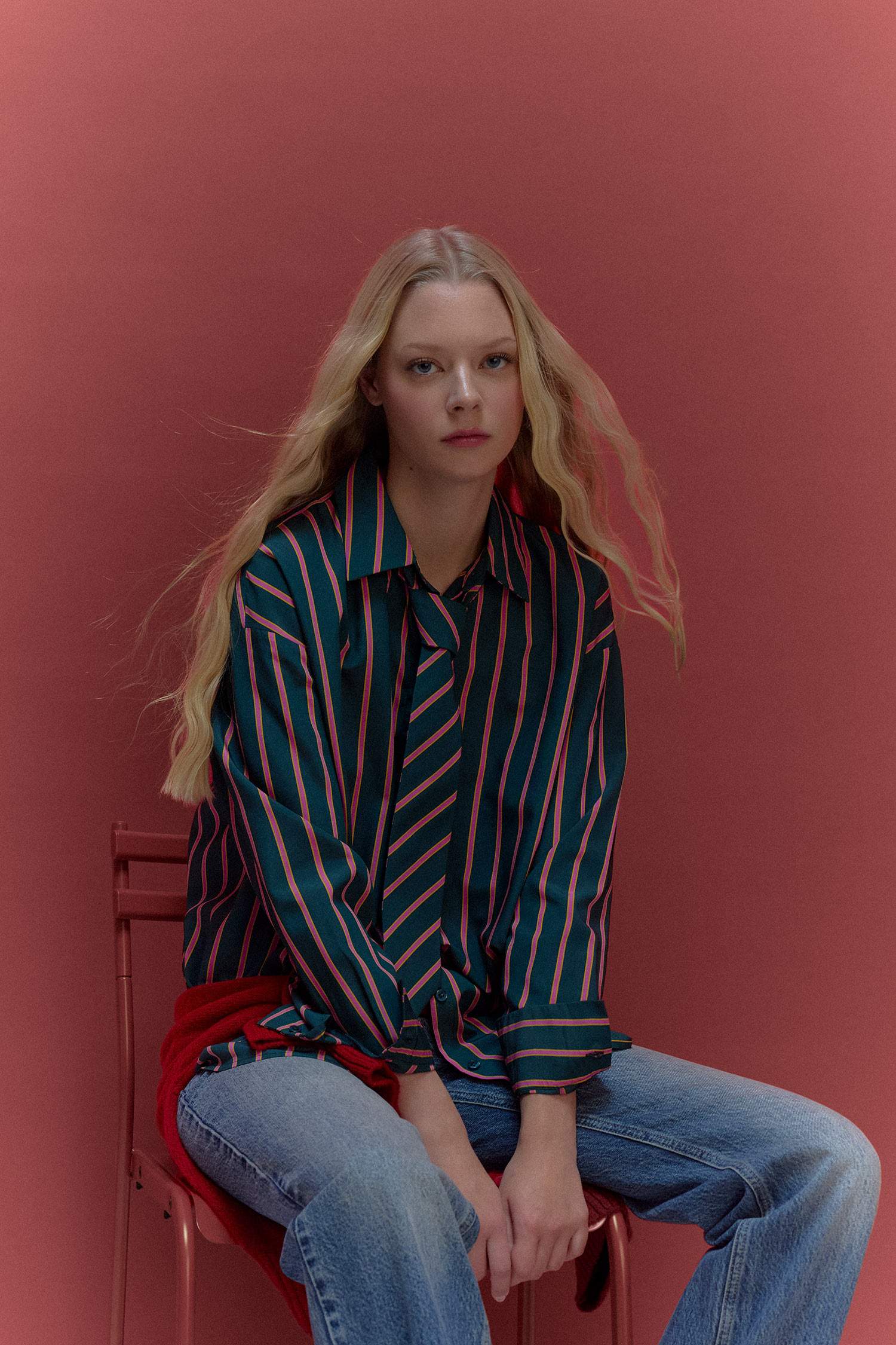 Oversize Fit Tie Detail Striped Shirt
