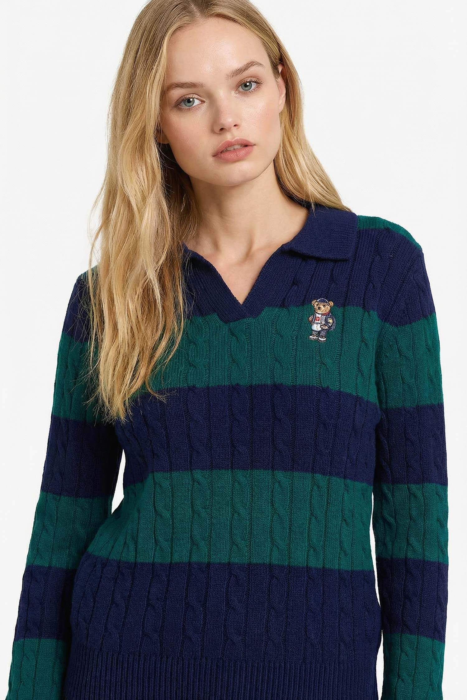 Regular Fit Polo Yaka Çizgili Kazak