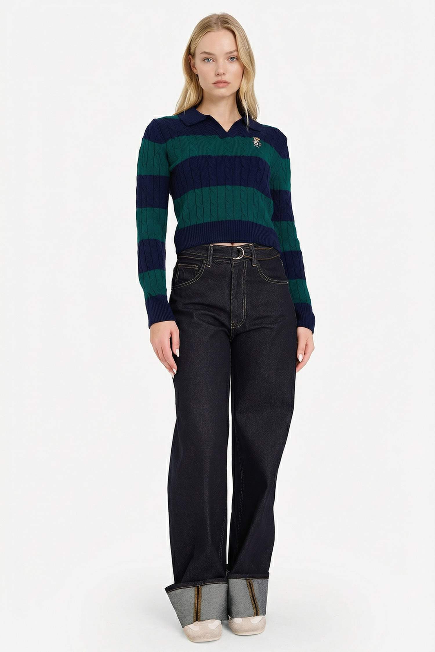 Regular Fit Polo Yaka Çizgili Kazak