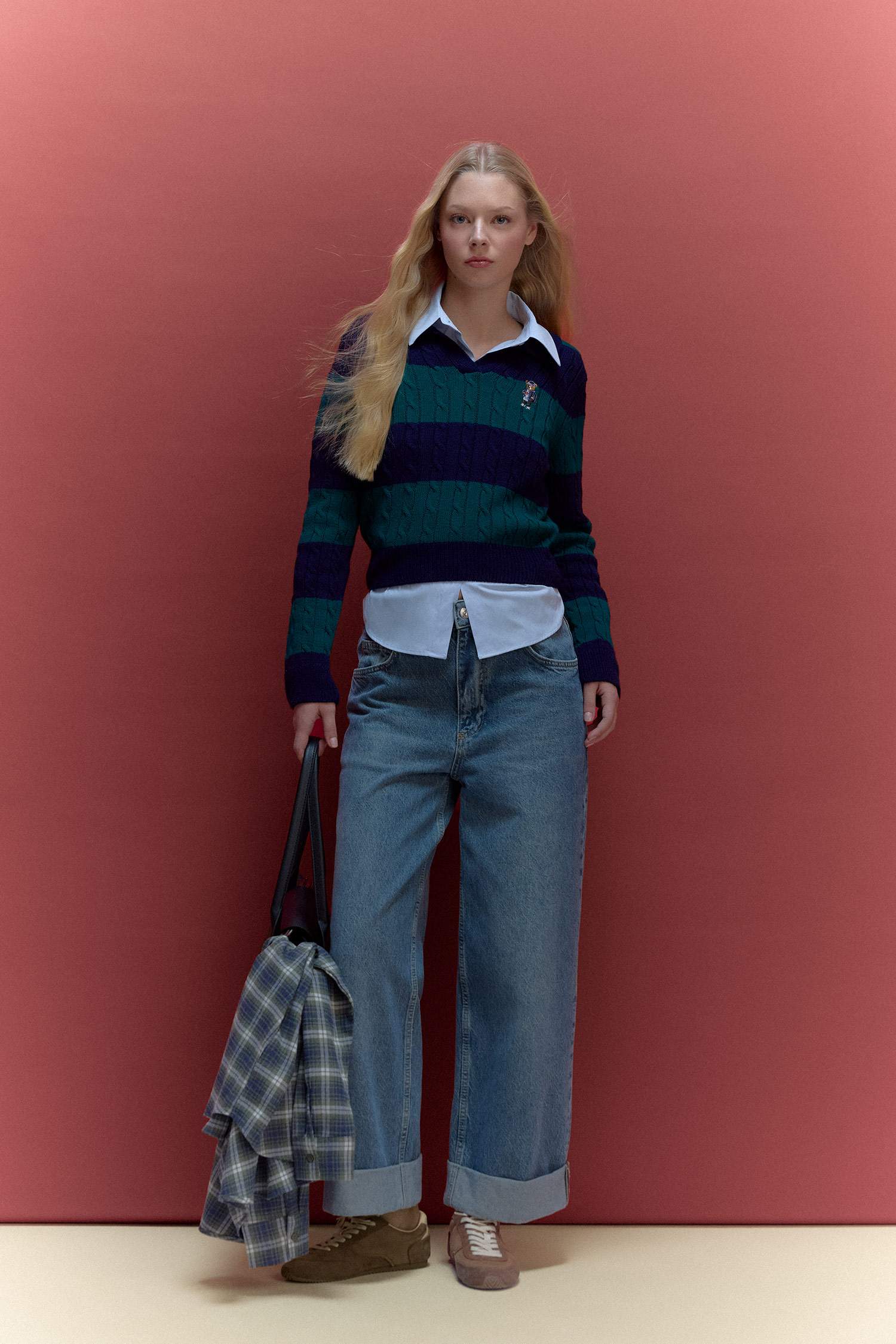 Свитер в полоску Regular Fit с воротником поло