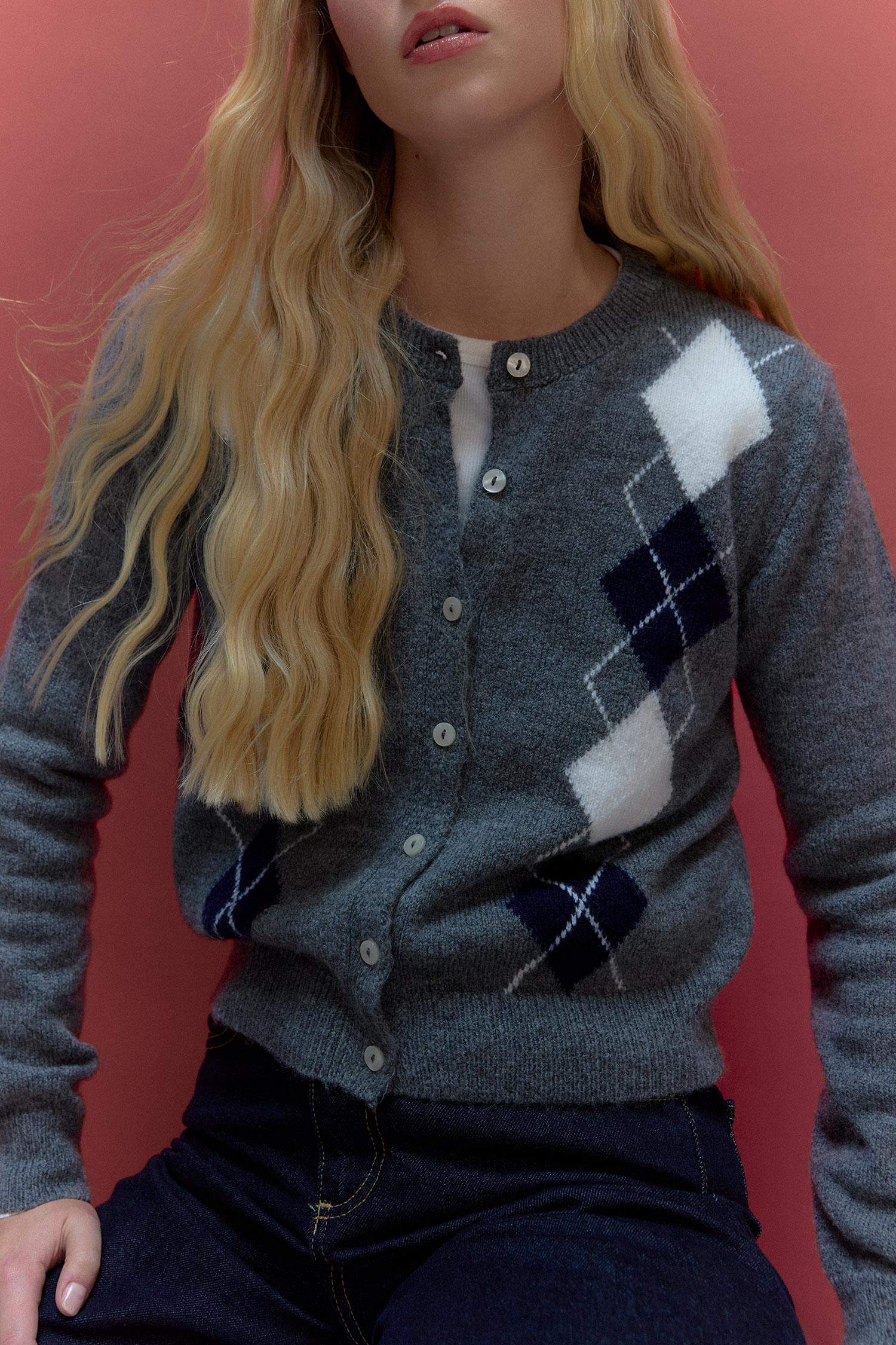 جاكيت صوف قصة عادية منقوش