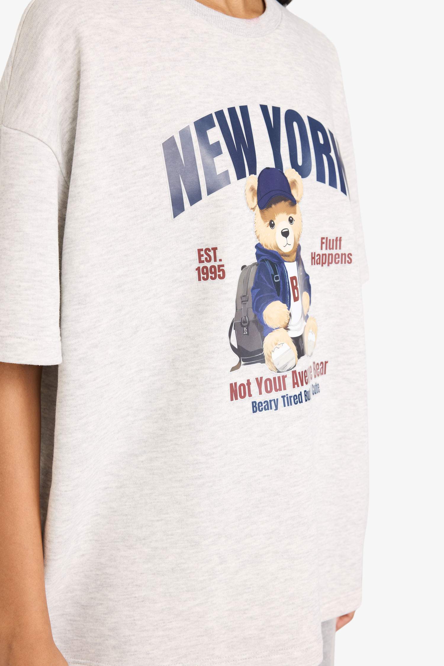 Oversize Geniş Kalıp Bisiklet Yaka Baskılı Kalın Kumaş Kısa Kollu Tişört