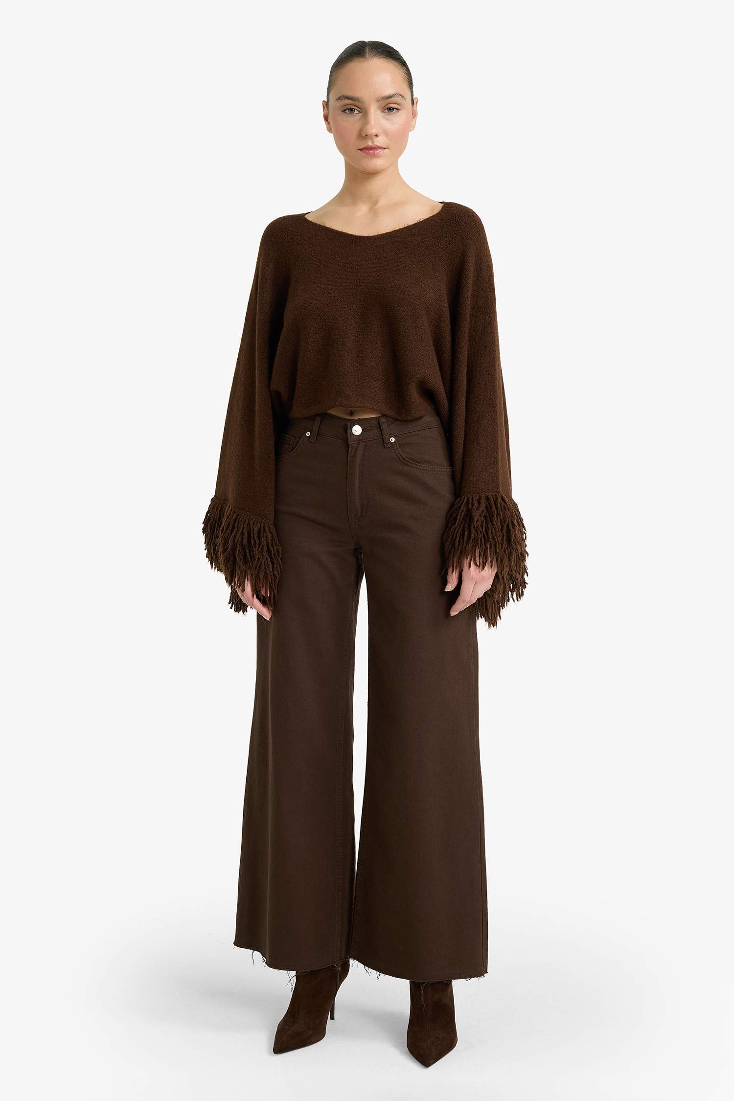 بلوز تريكو اوفر سايز بياقة قارب