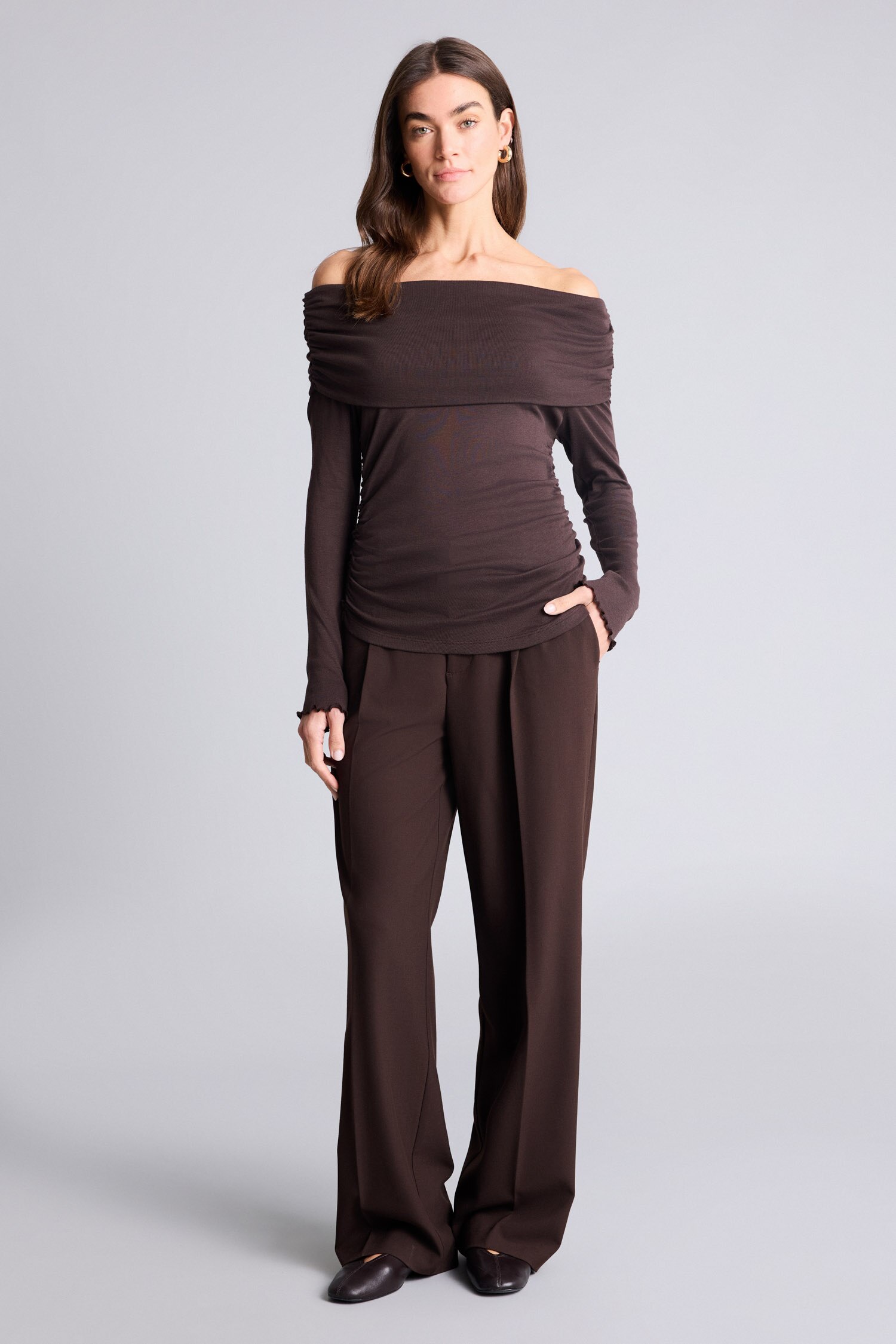 DeFacto Slim Fit Omzu Açık Ribana Tişört görsel 2