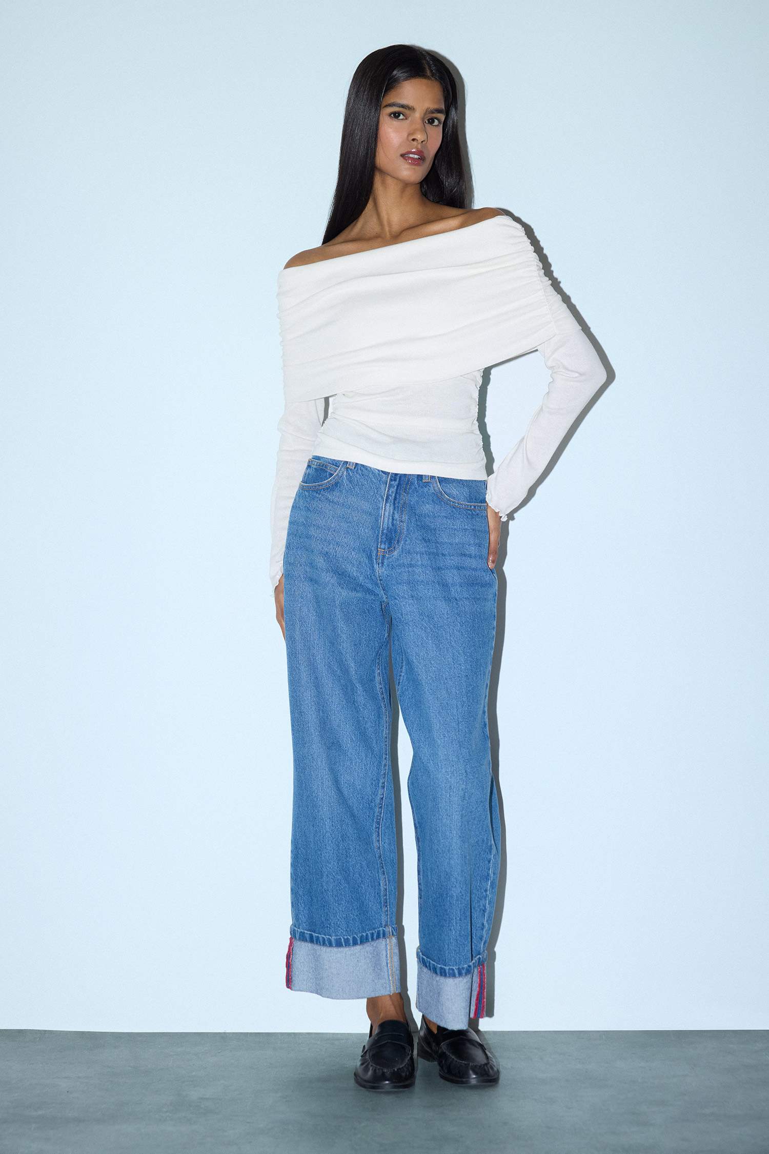 Футболка в рубчик Slim Fit с открытыми плечами