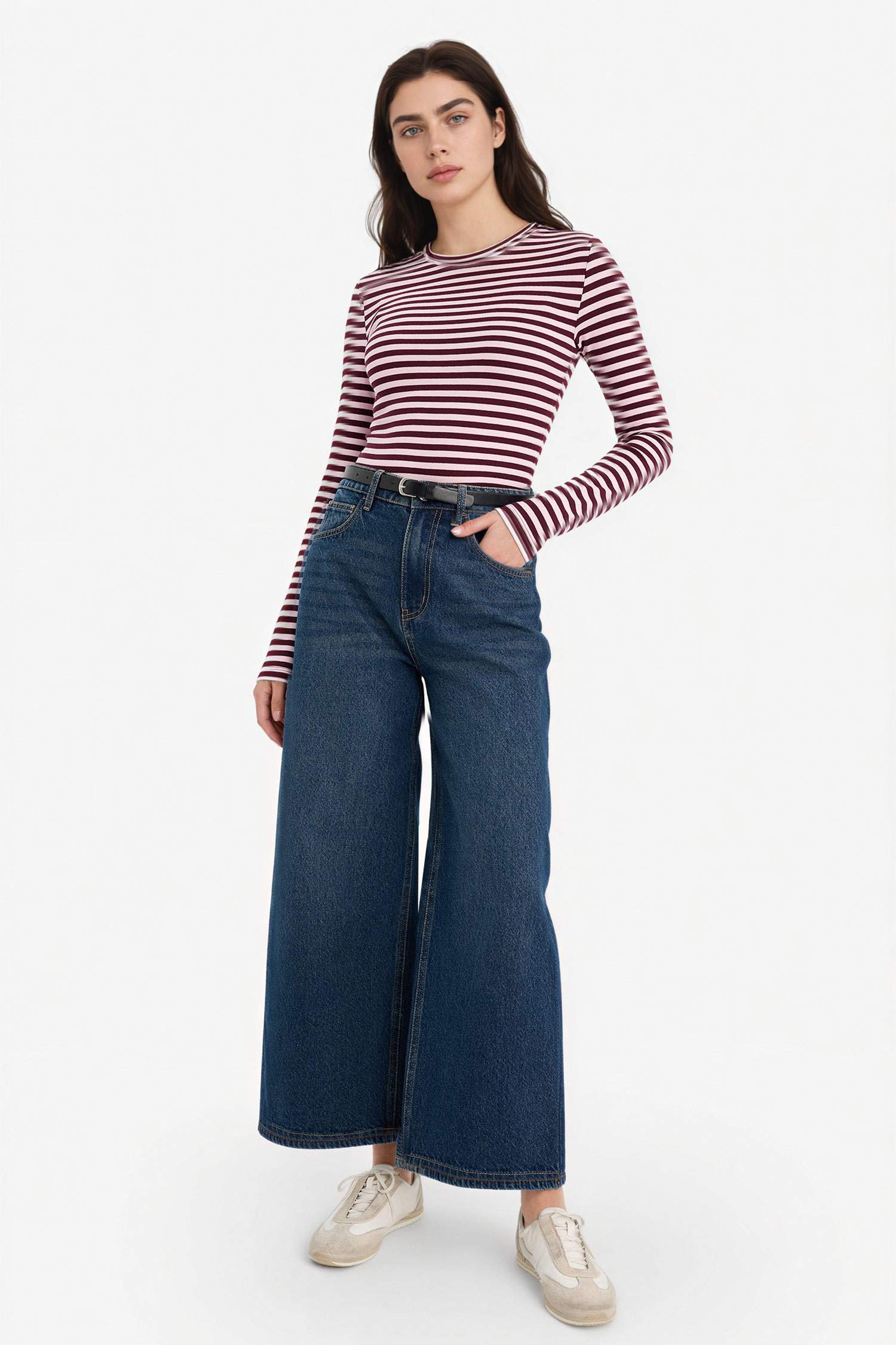 Loose Fit қайық жағалы ұзын жеңді рибана футболка