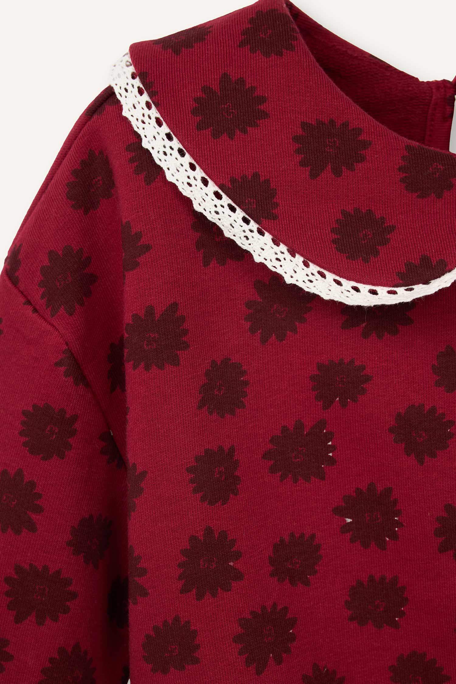 Regular Fıt Büyük Yaka Floral Kalın Sweatshirt Kumaşı Sweatshirt Kız Bebek