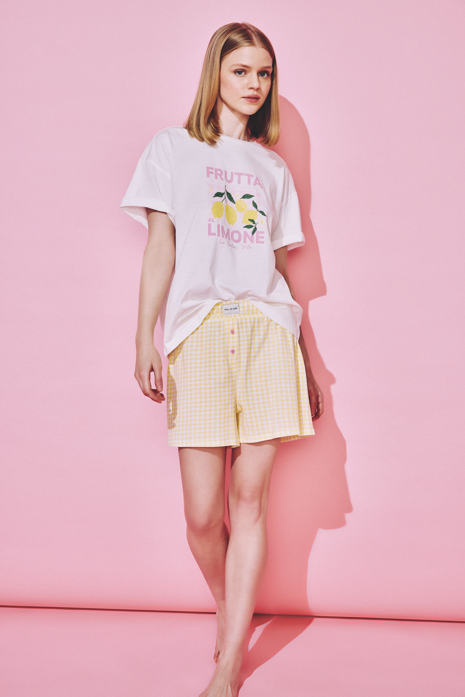 DeFacto %100 Pamuk New Regular Fıt Baskılı Kısa Kollu Üst Şortlu Pijama Takımı