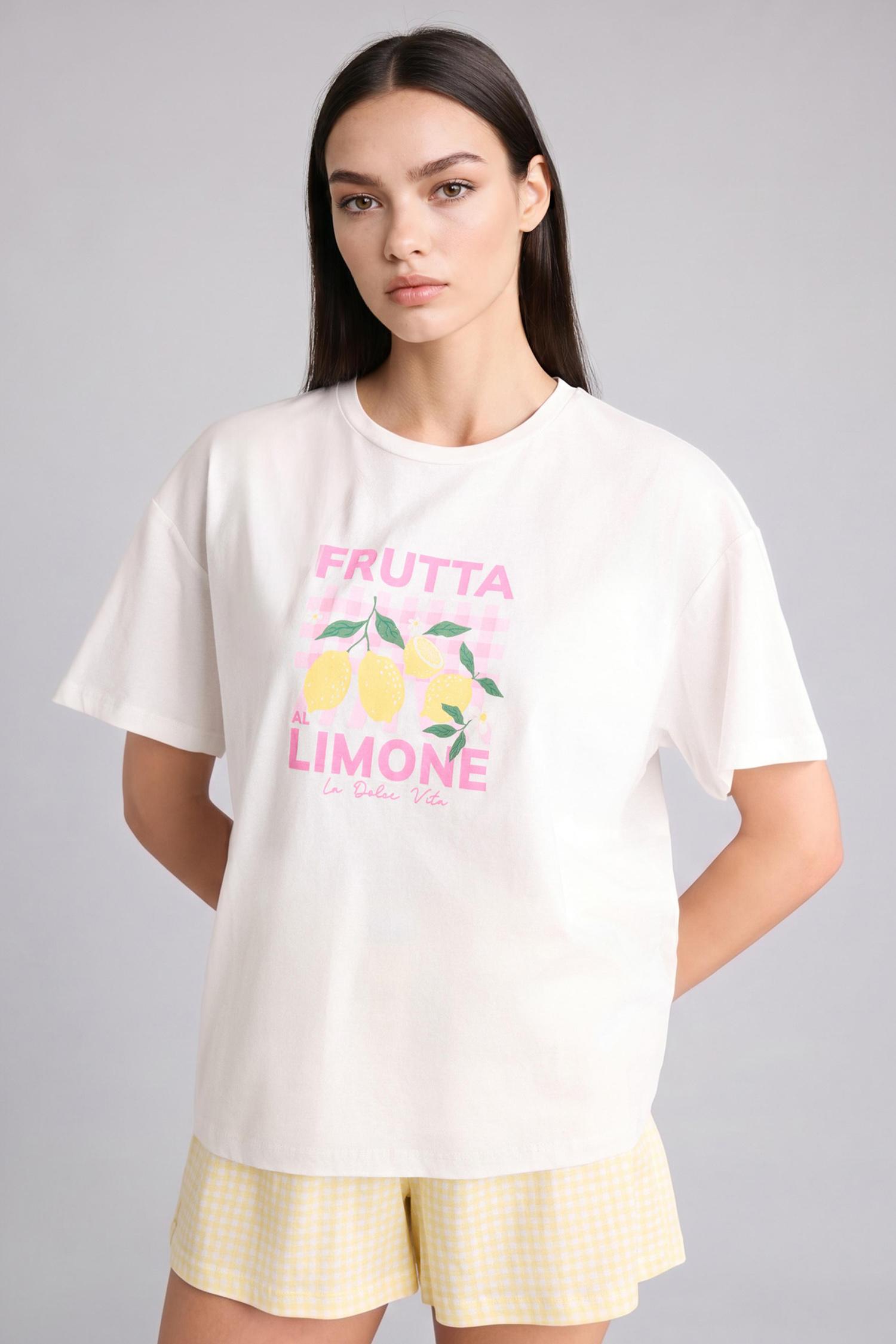 DeFacto %100 Pamuk New Regular Fıt Baskılı Kısa Kollu Üst Şortlu Pijama Takımı görsel 7